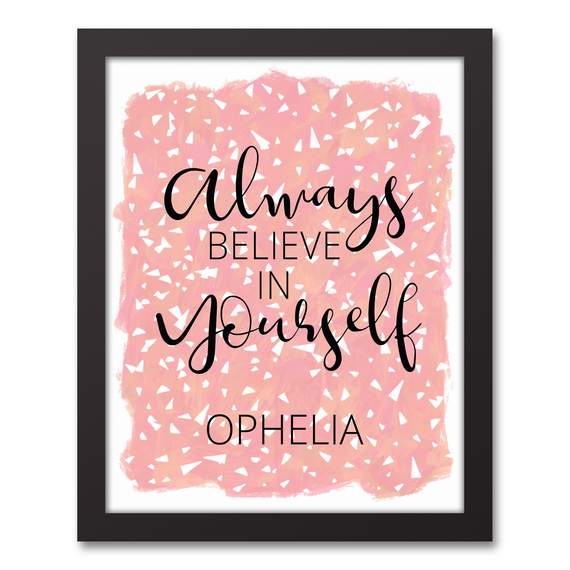 Believe in Yourself Pink Terrazzo 11x14 Personalized Black Framed Canvas