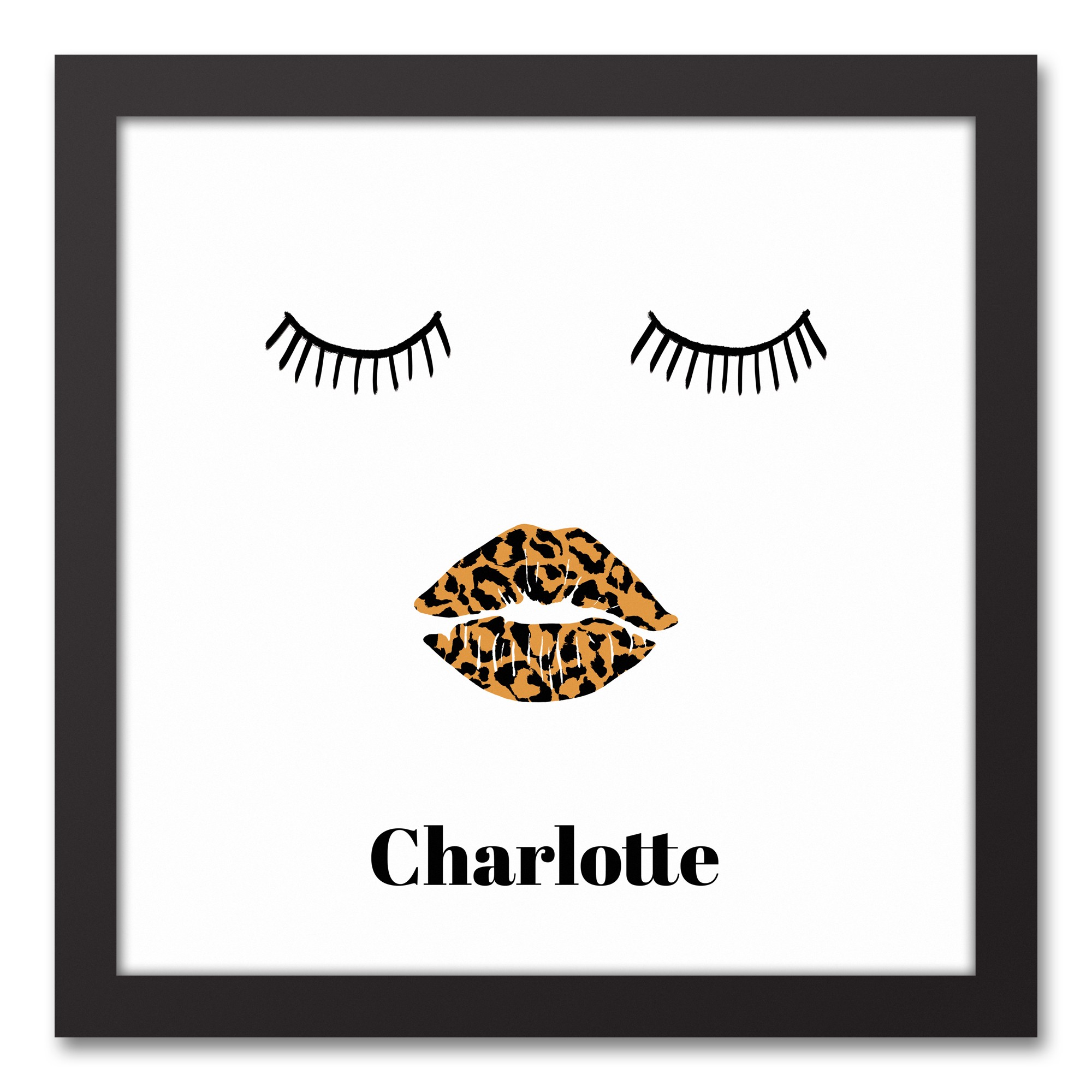 Sleepy Leopard Lips 12x12 Personalized Black Framed Canvas