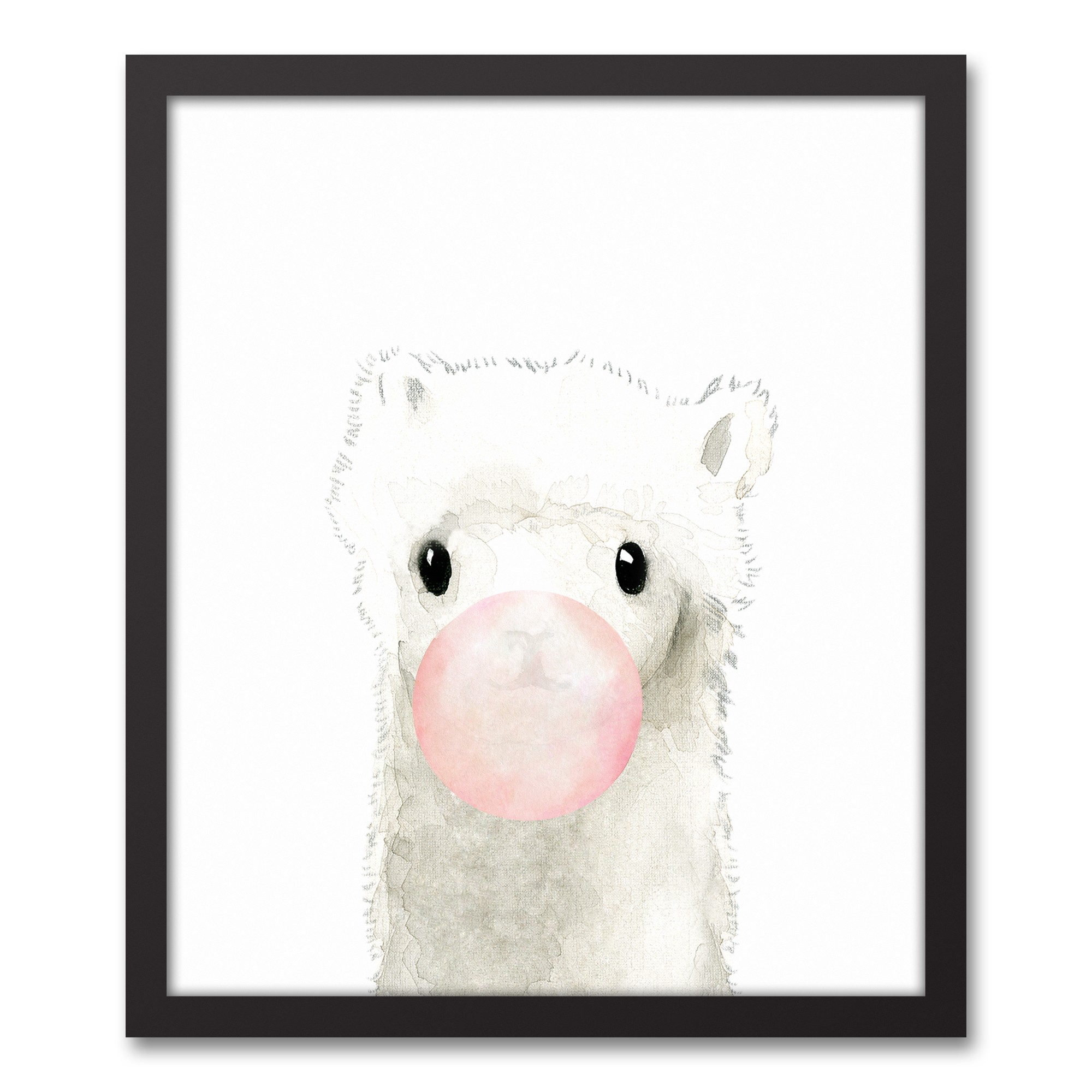 Watercolor Bubblegum Llama 16x20 Black Framed Canvas