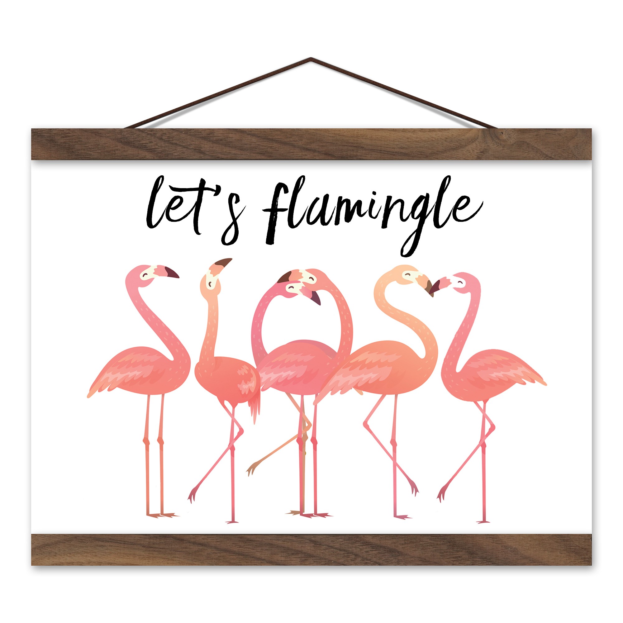 Flamingle Pals 12x8 Teak Hanging Canvas