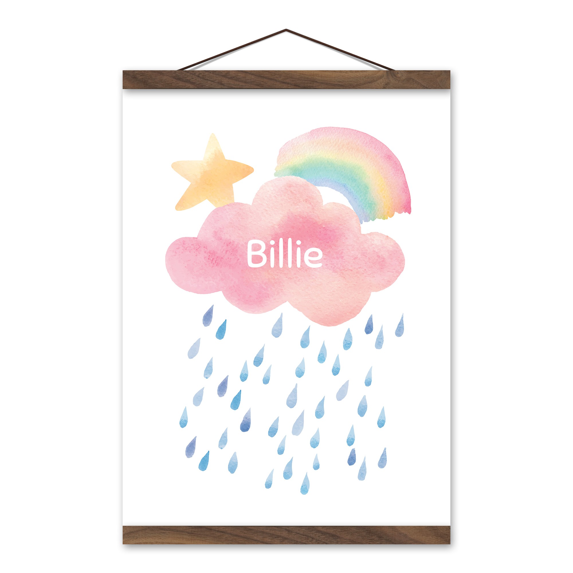 Watercolor Rain Sky 12x16 Personalized Teak Hanging Canvas