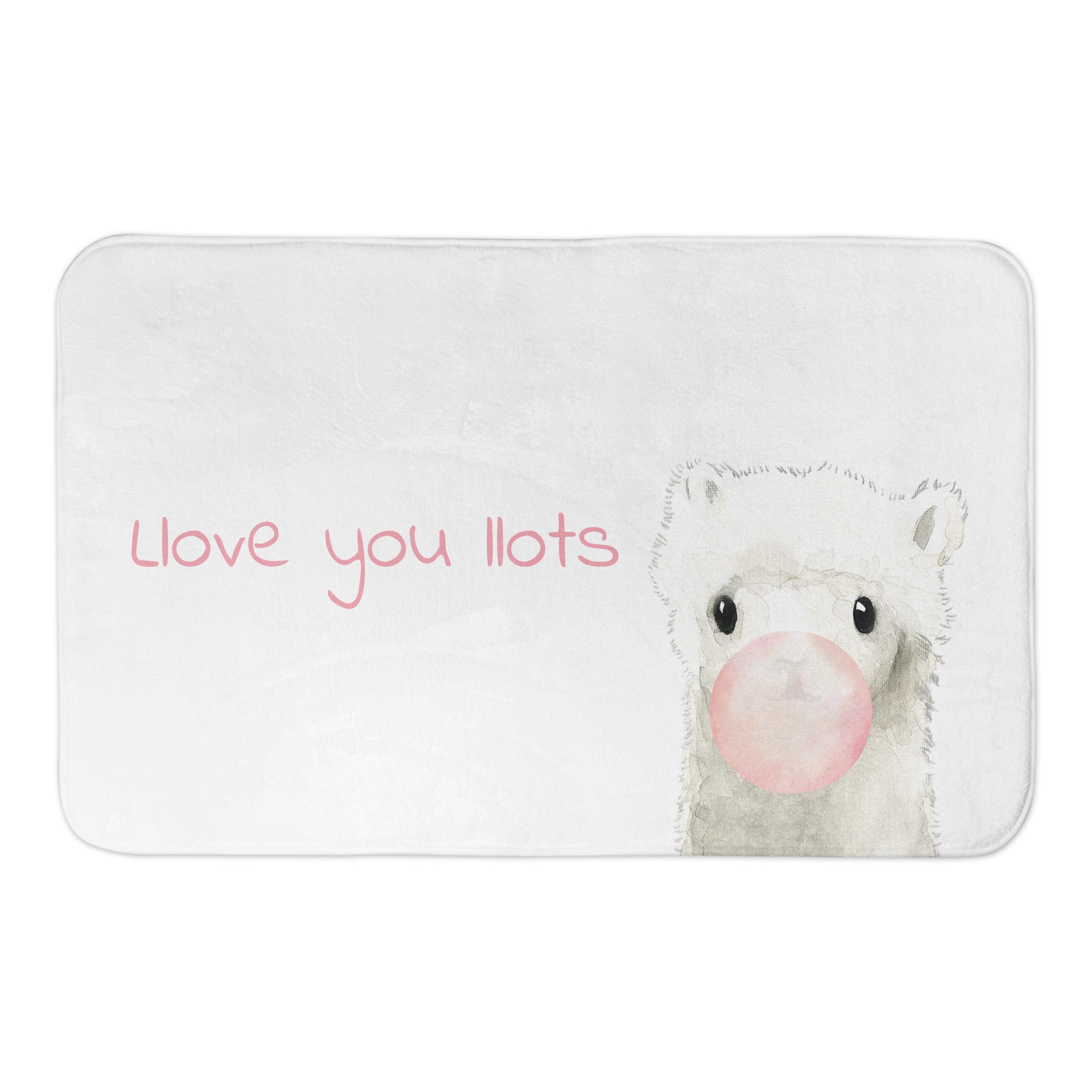 Watercolor Bubblegum Llama Love 34x21 Bath Mat