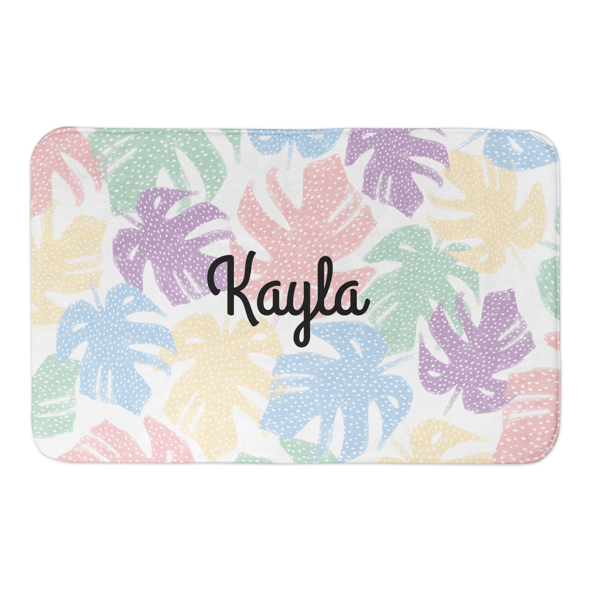 Polka Dot Monstera Name 34x21 Personalized Bath Mat