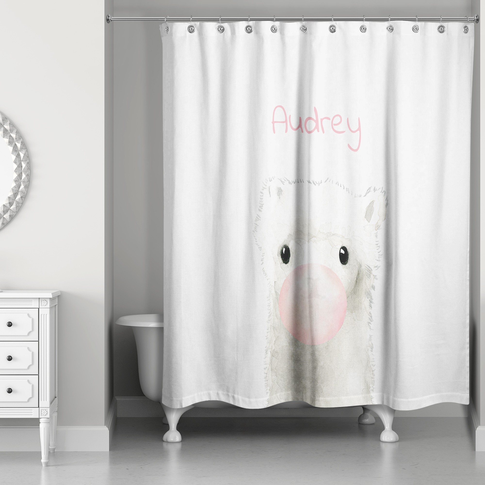 Watercolor Bubblegum Llama 71x74 Personalized Shower Curtain