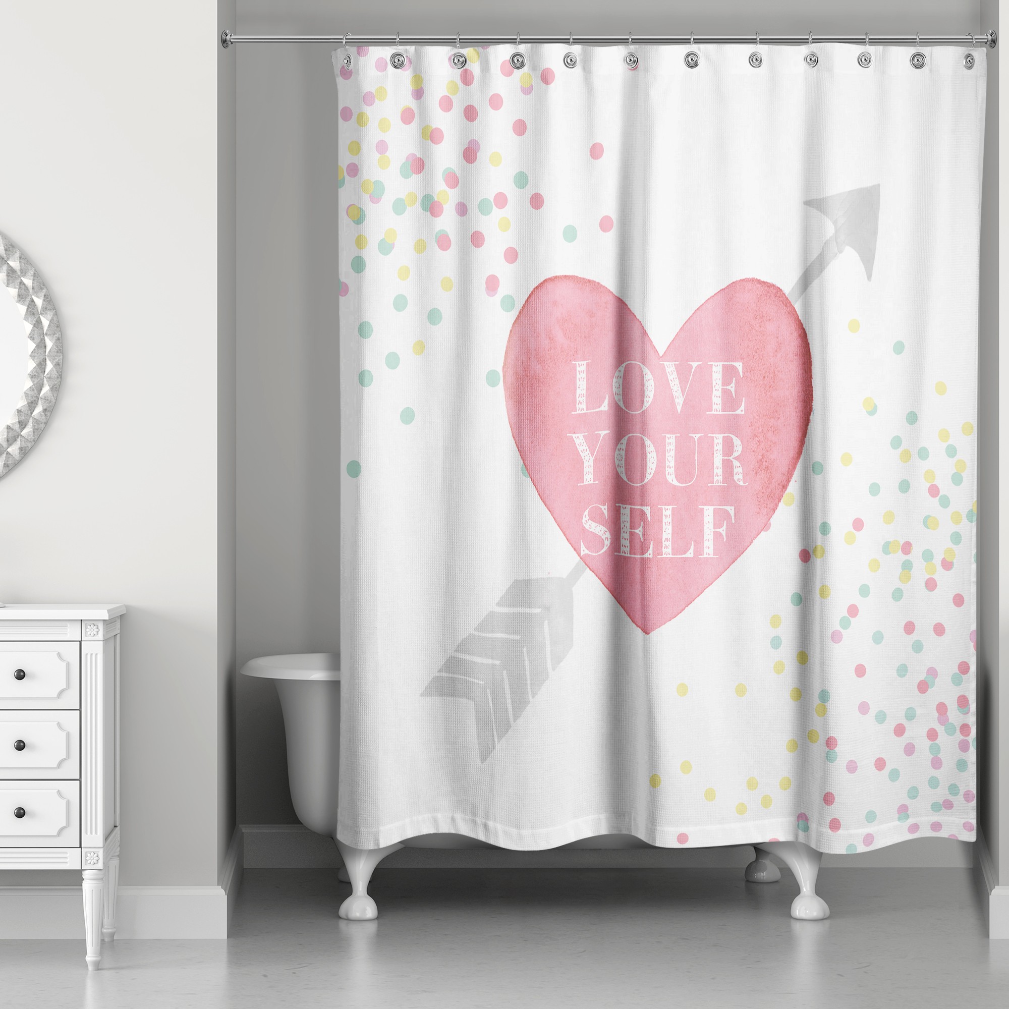 Love Yourself Confetti Heart 71x74 Shower Curtain