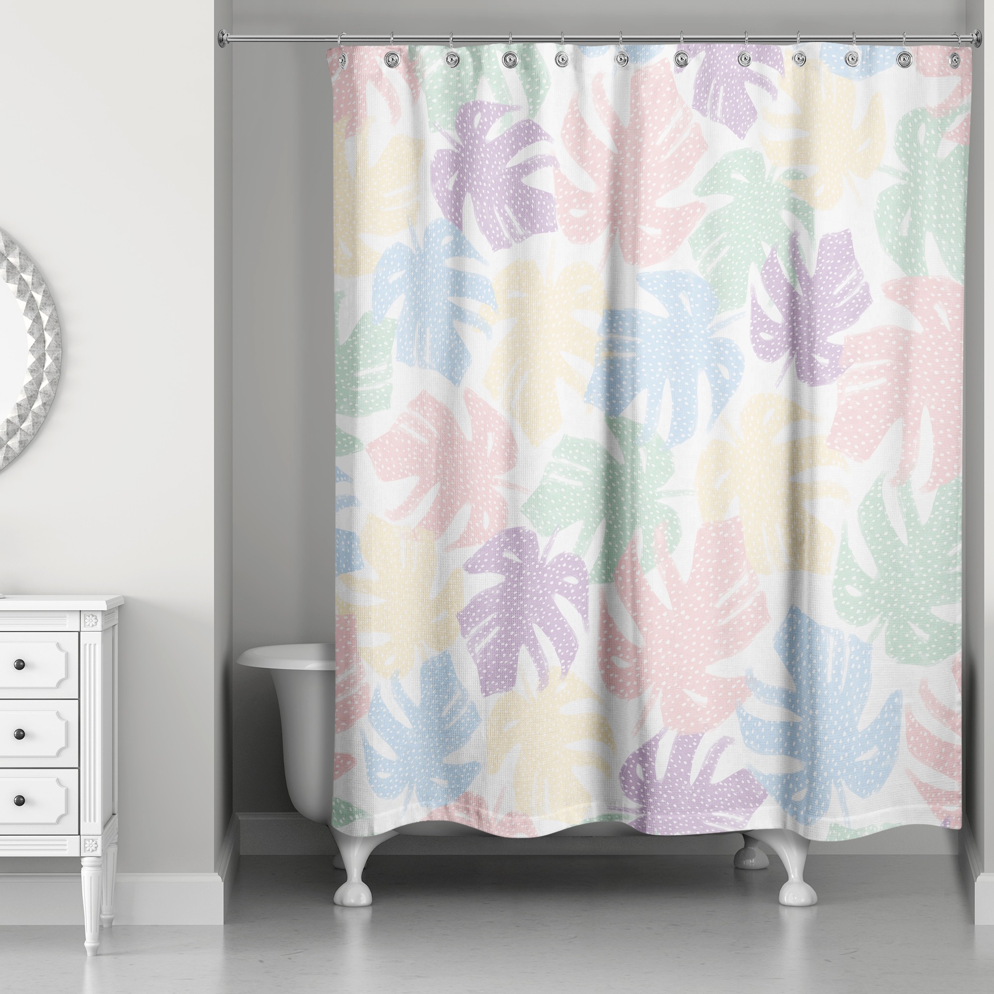 Polka Dot Monstera Pattern 71x74 Shower Curtain