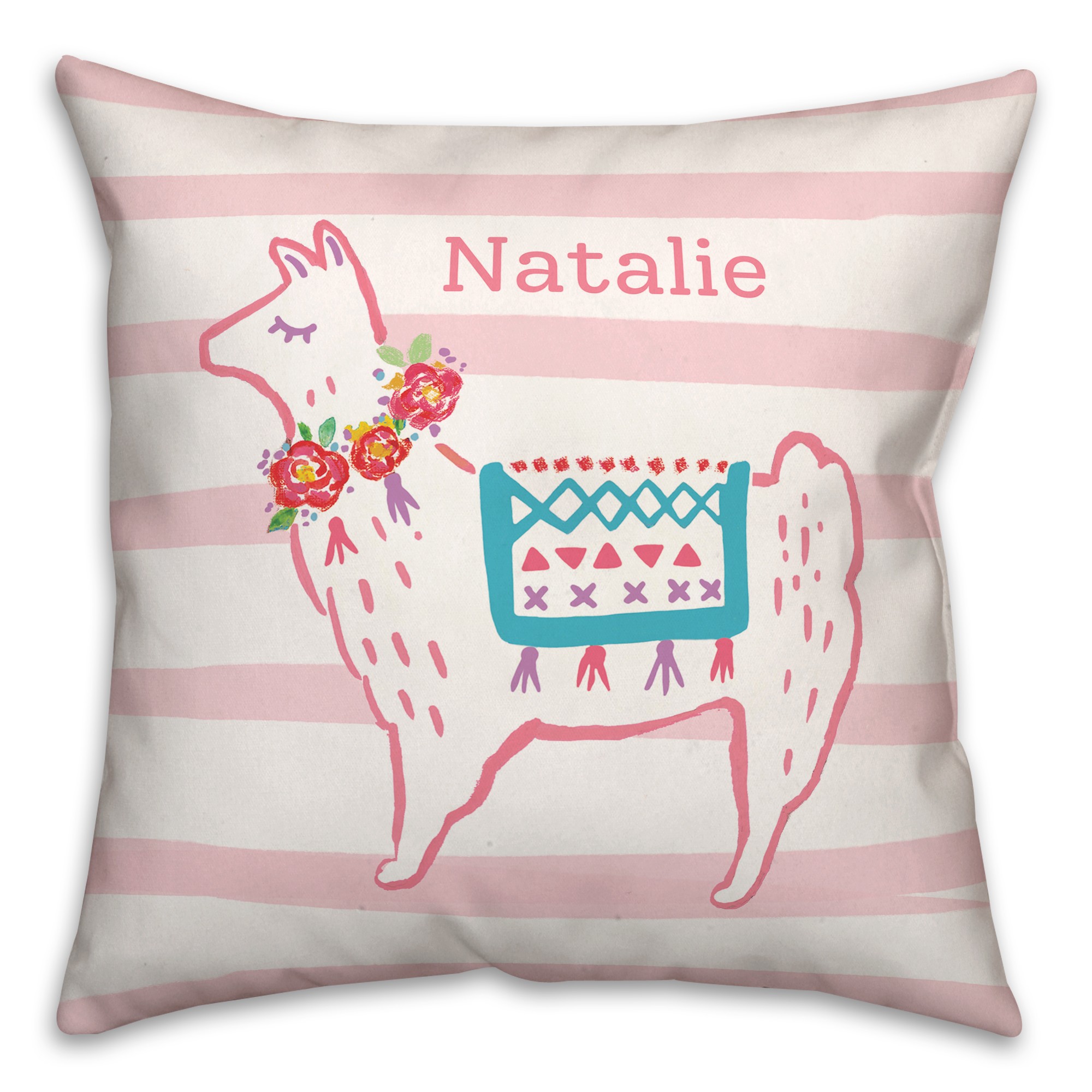 Pink Llama Watercolor 18x18 Personalized Spun Poly Pillow