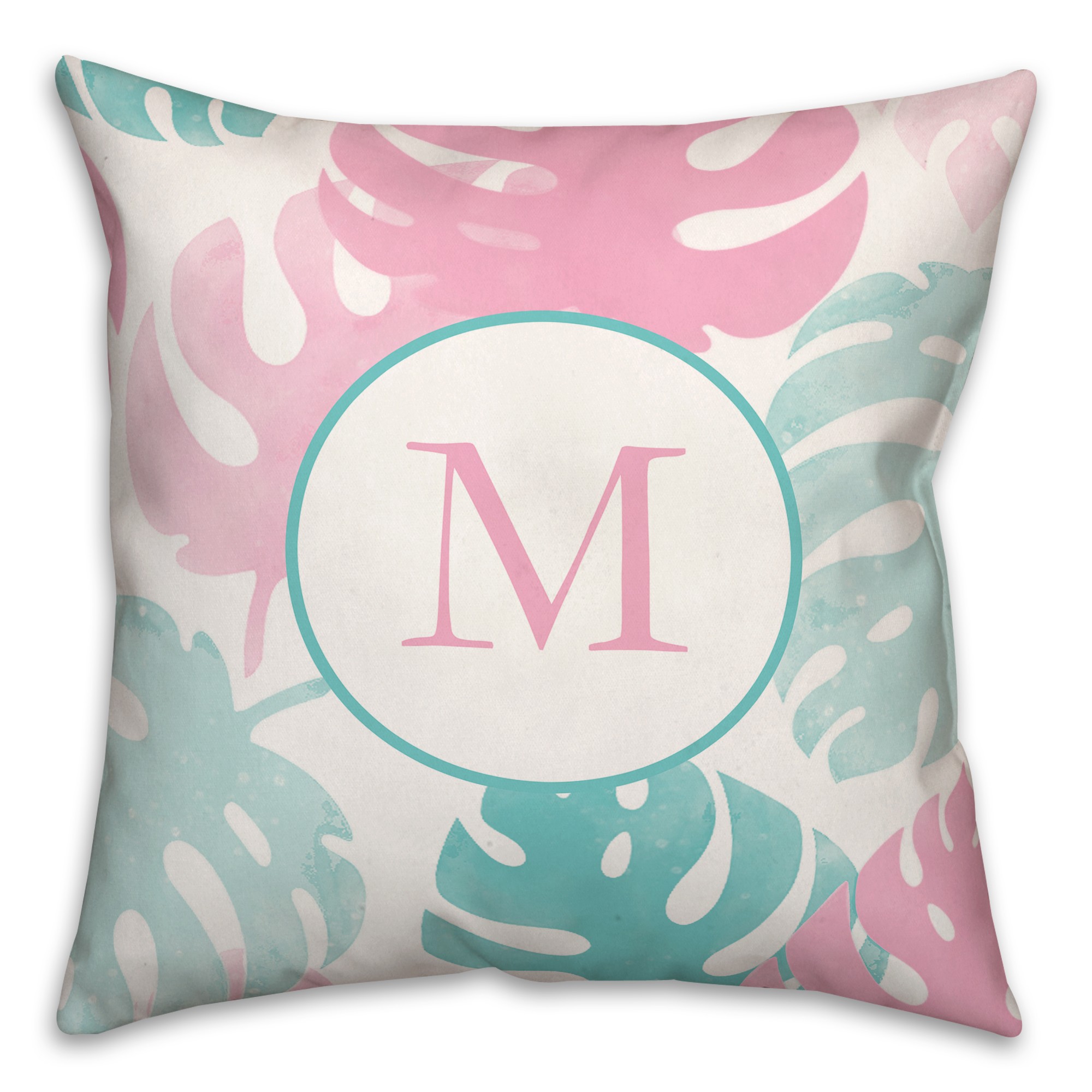 Pink Teal Jungle Pattern Monogram 18x18 Personalized Spun Poly Pillow