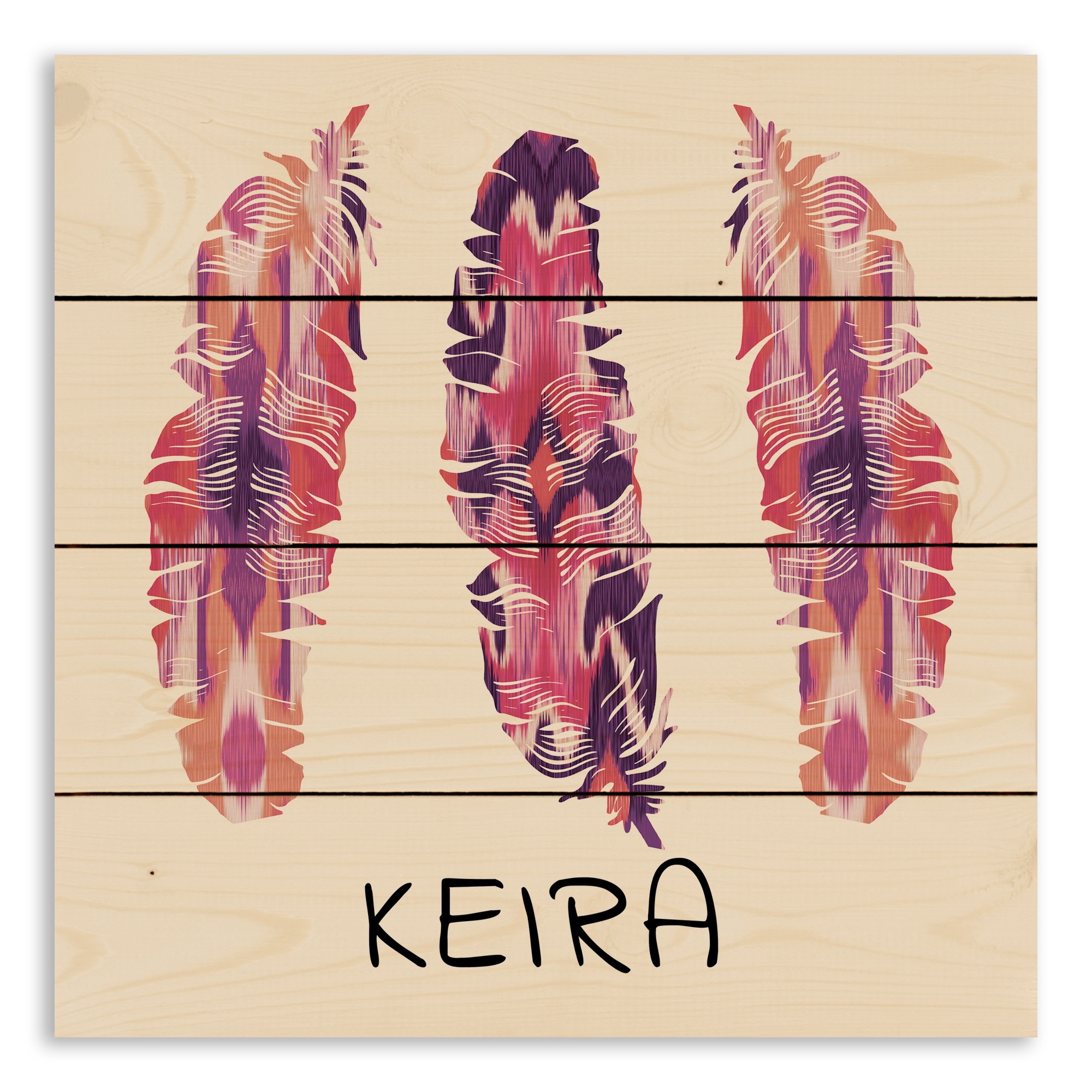 Colorful Pink Feathers 14x14 Personalized Pallet Wood Art