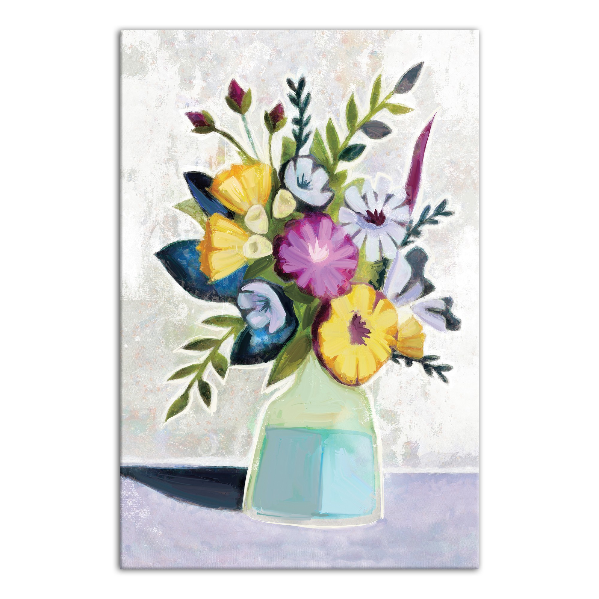 Colorful Painted Florals in Blue Vase Wall Art