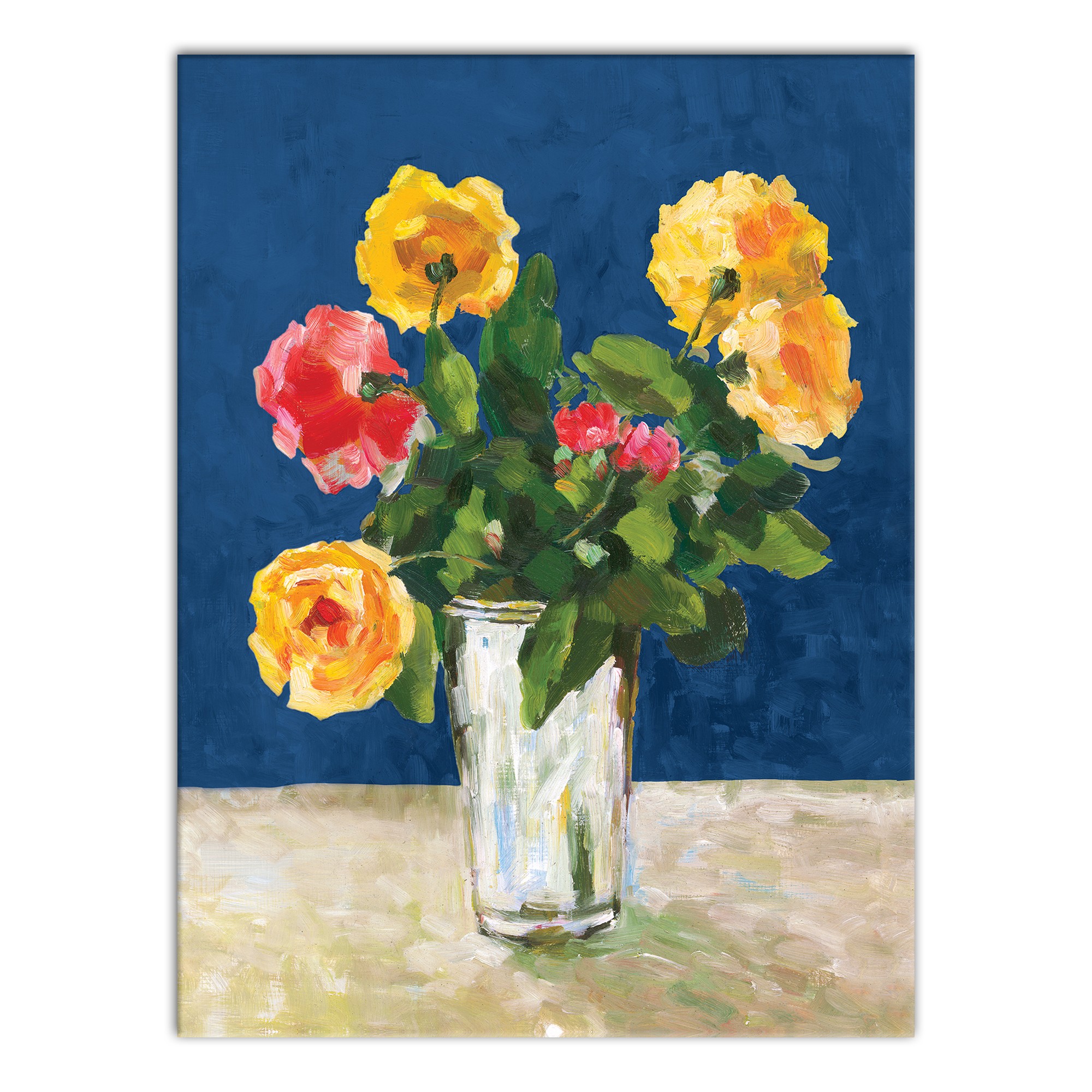Colorful Floral Study on Blue Background Wall Art