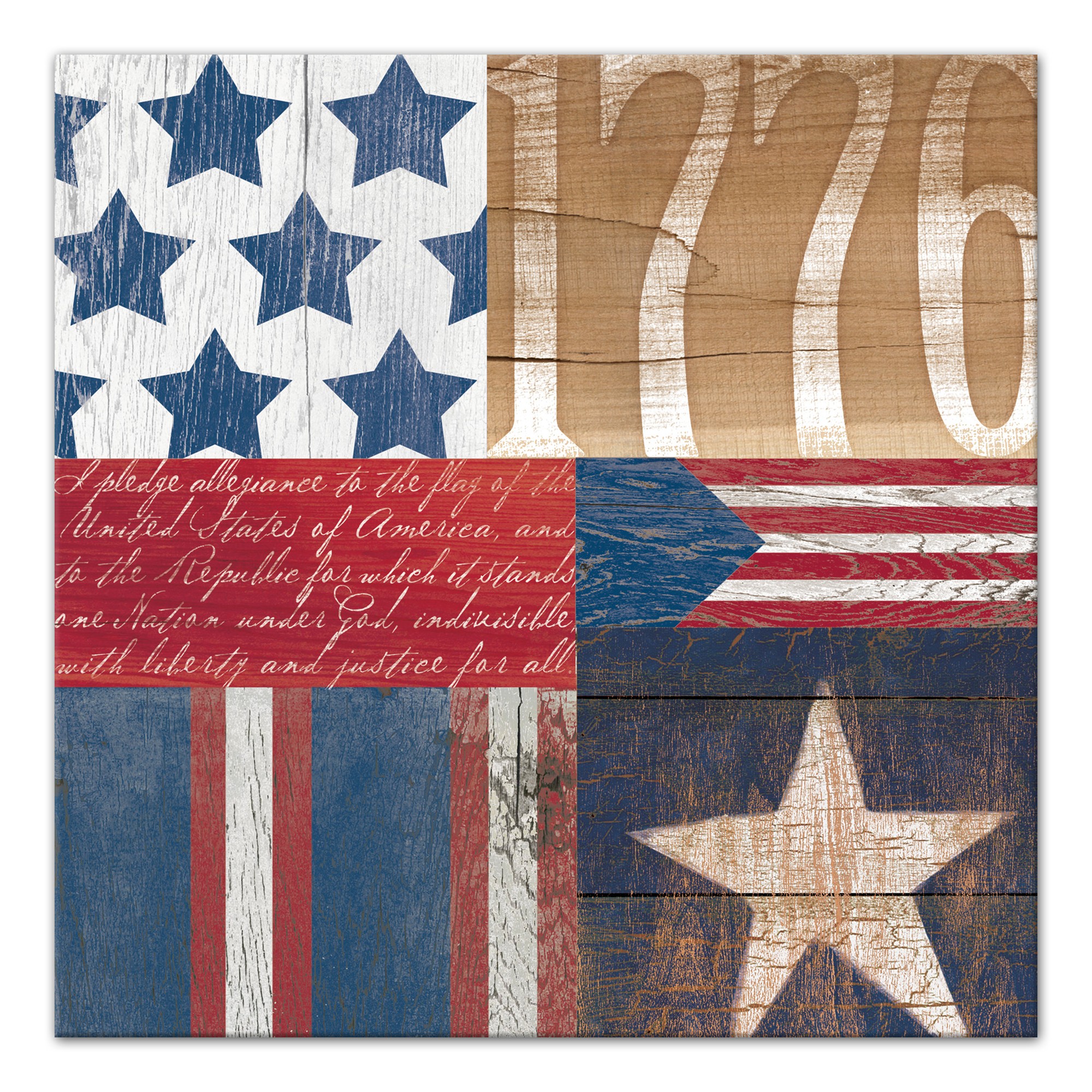 Wooden Patchwork of Americana 12x12 Canvas Wall Art