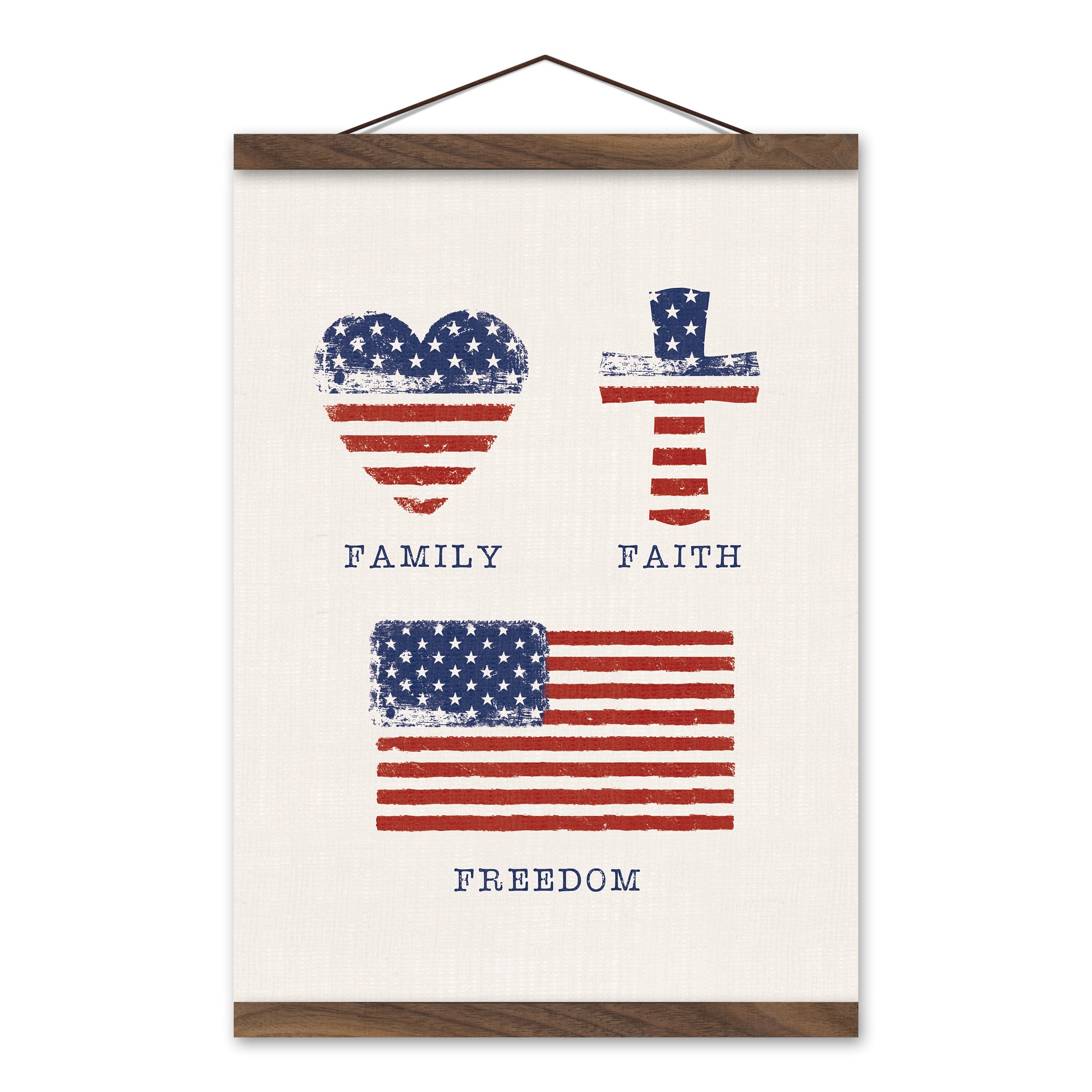 Linen Family Faith Freedom 12x16 Teak Hanging Canvas