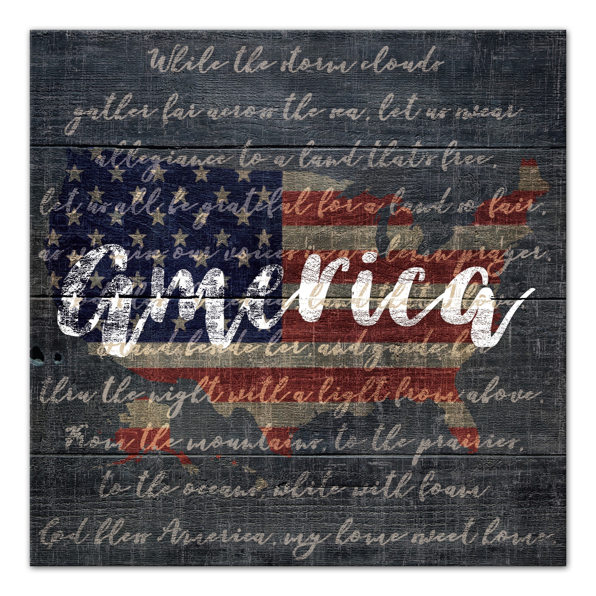 Distressed American Wood Flag 16x16 Canvas Wall Art