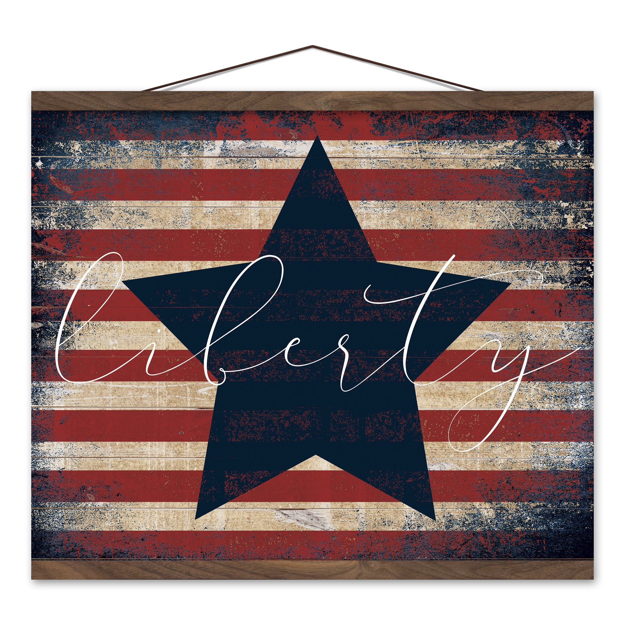 Distressed Liberty Star 20x16 Teak Hanging Canvas