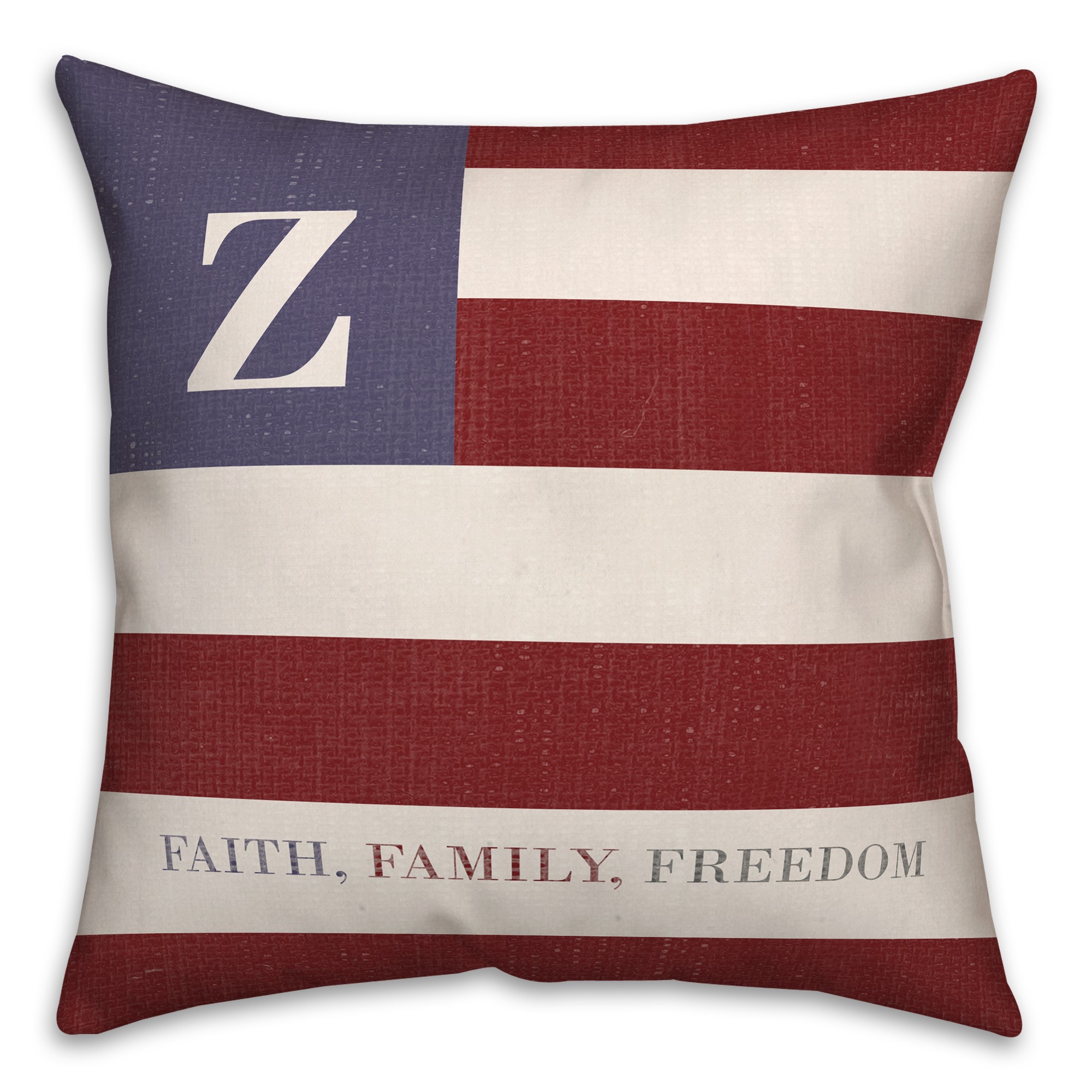 Faith Family Freedom Linen Monogram Flag  Pillow