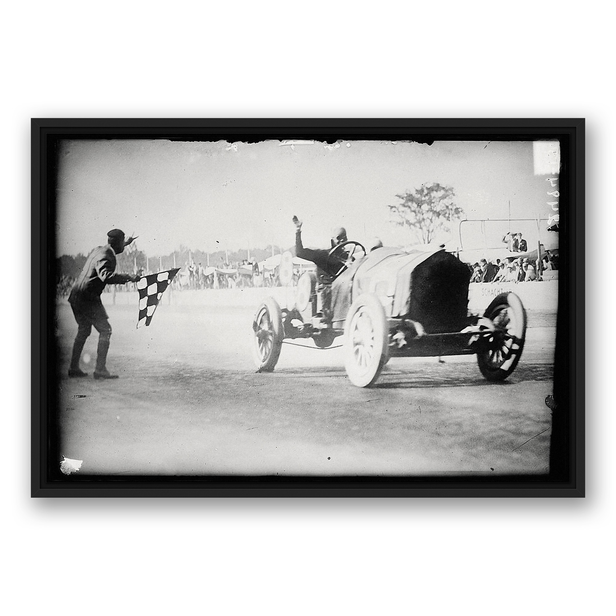 Vintage Racecar Finish Line 20x30 Black Floating Framed Canvas