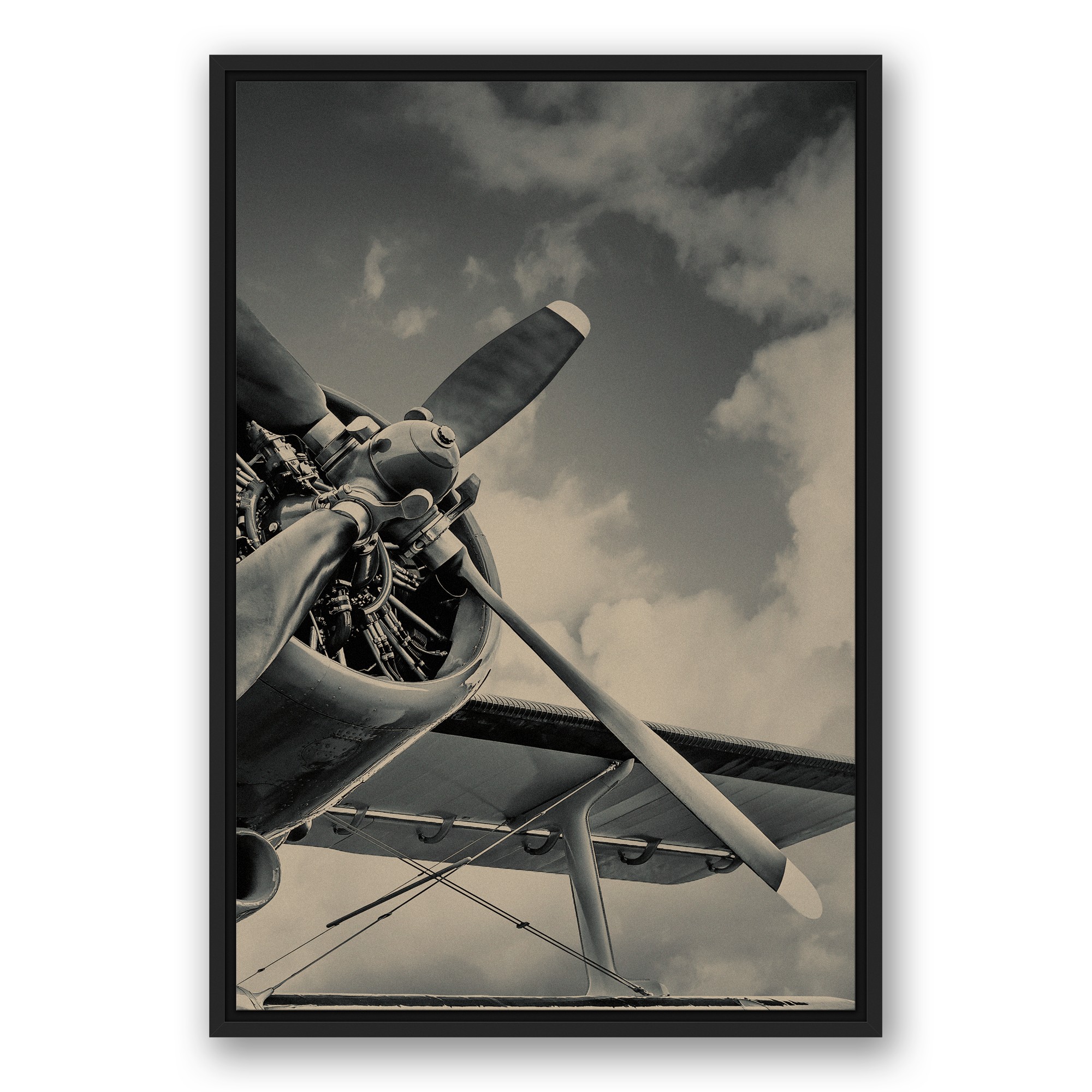 Vintage Plane II 20x30 Black Floating Framed Canvas