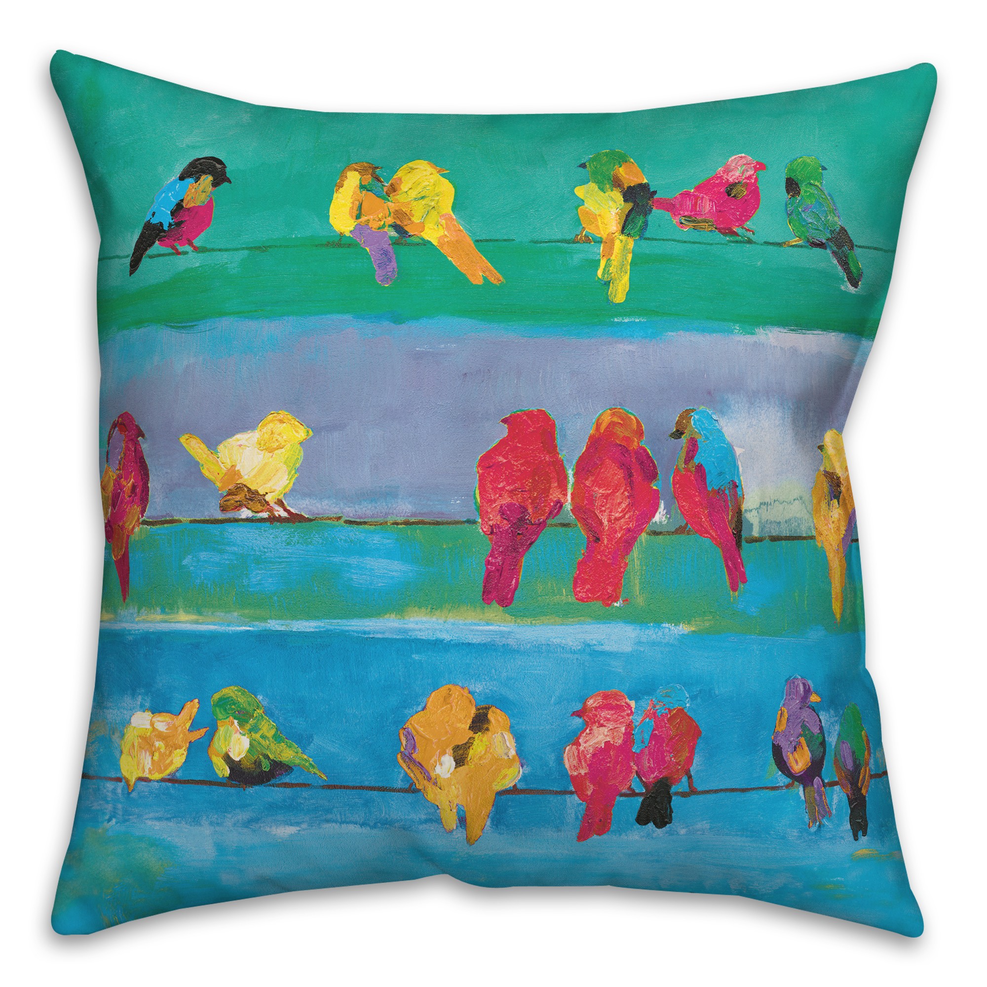 Teal Birds on Wires 20x20 Indoor / Outdoor Pillow