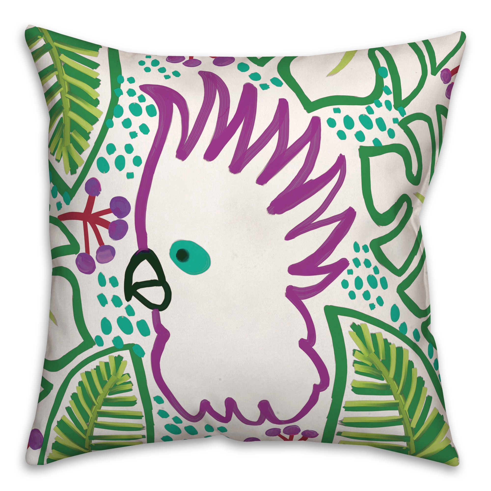 Green and Purple Tropical Bird Line Painting 20x20 Indoor / Outdoor Pillow