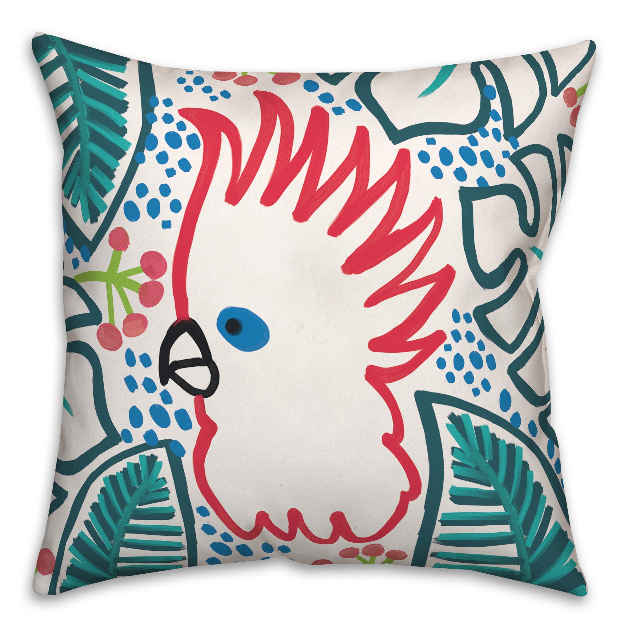 Pink and Blue Tropical Bird Line Painting 20x20 Indoor / Outdoor Pillow