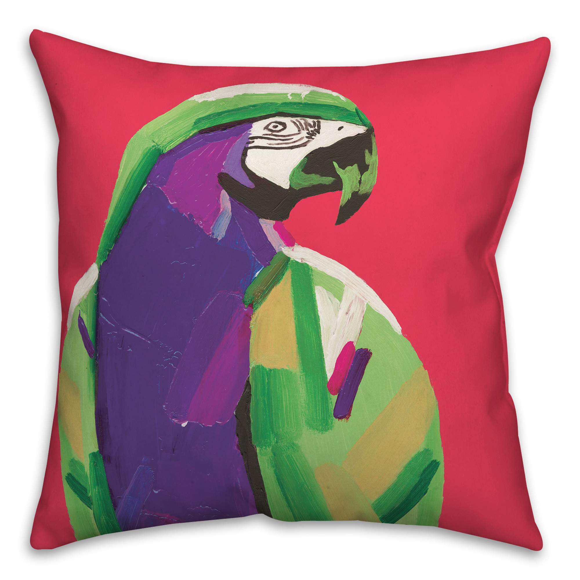 Colorful Tropical Bird on Pink 20x20 Indoor / Outdoor Pillow