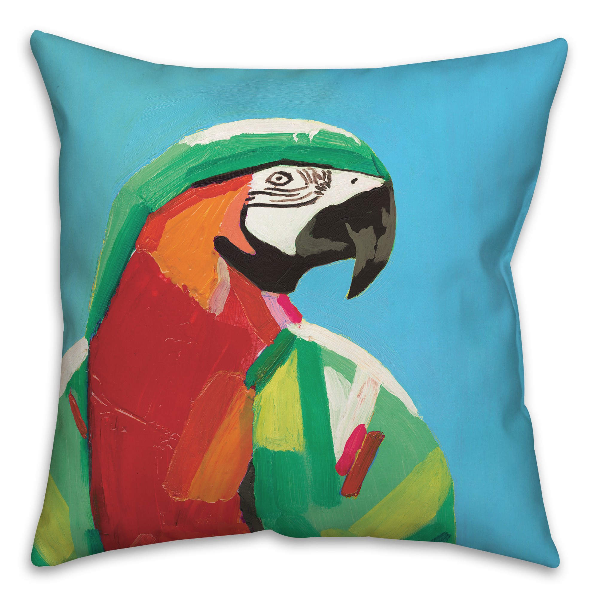 Colorful Tropical Bird on Teal 20x20 Indoor / Outdoor Pillow