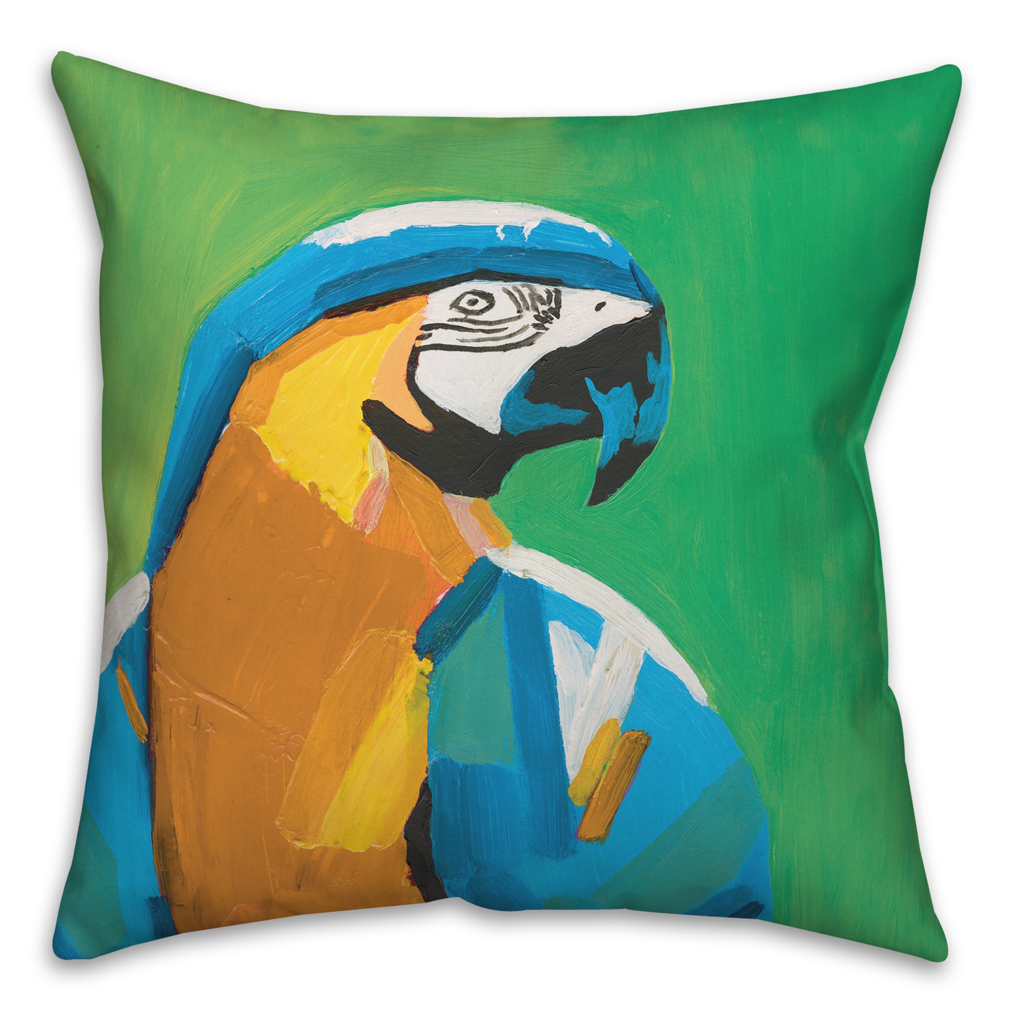 Colorful Tropical Bird on Yellow Green 20x20 Indoor / Outdoor Pillow