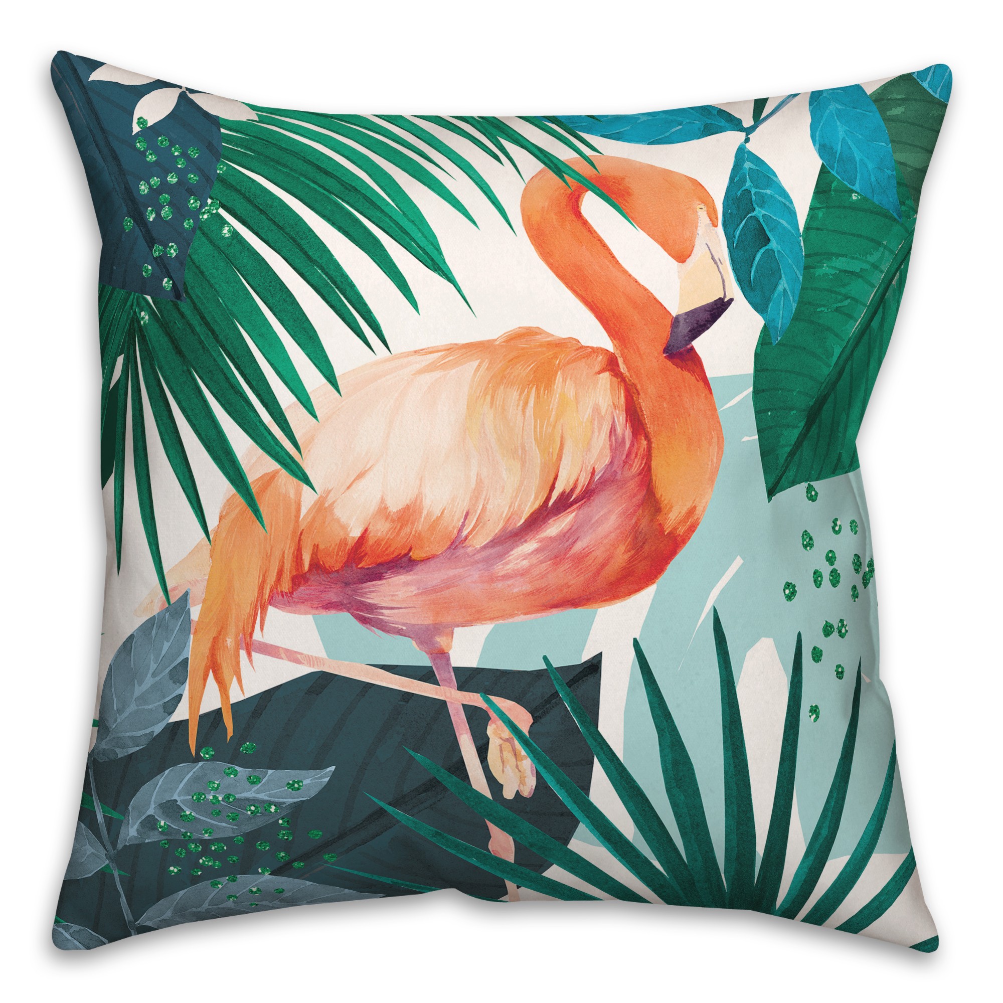 Tropical Flamingo with Blue Leaves 20x20 Indoor / Outdoor Pillow