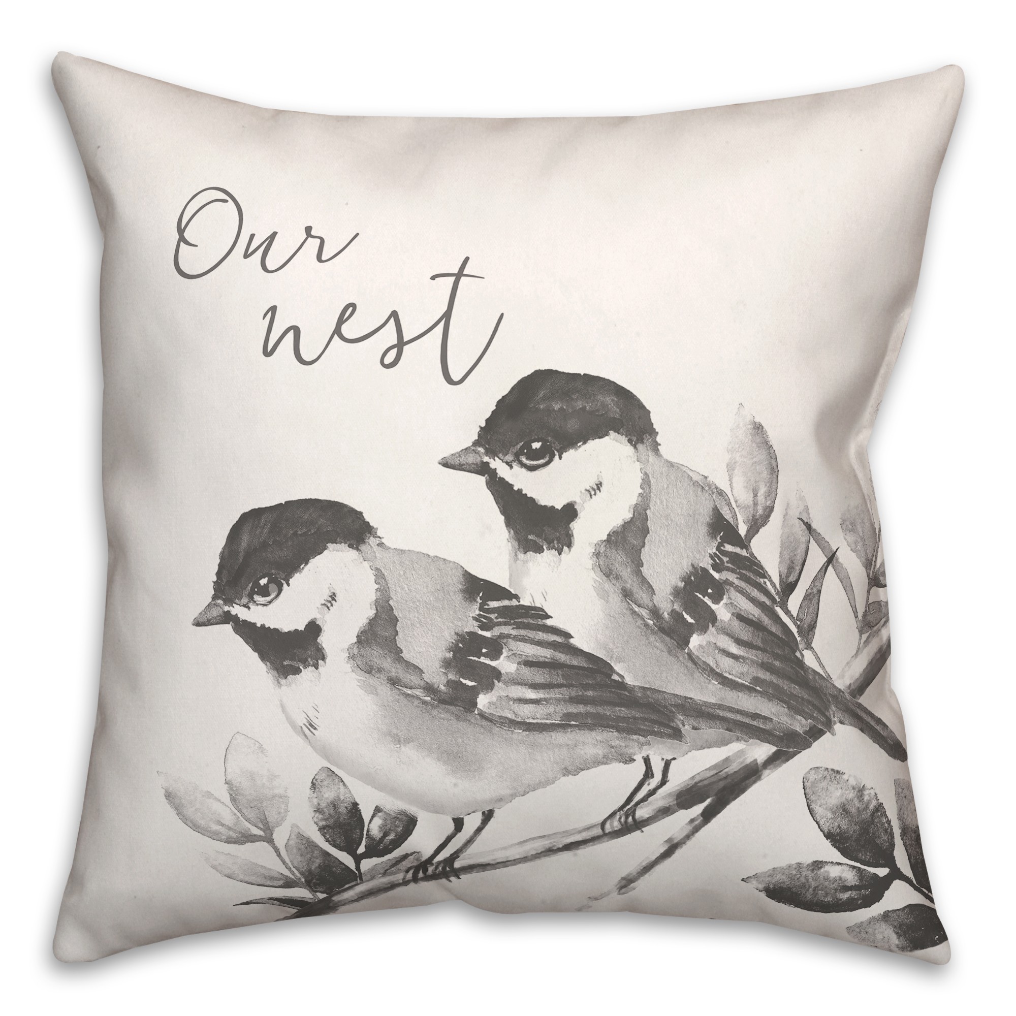 Our Nest Watercolor Grey Birds 20x20 Indoor / Outdoor Pillow