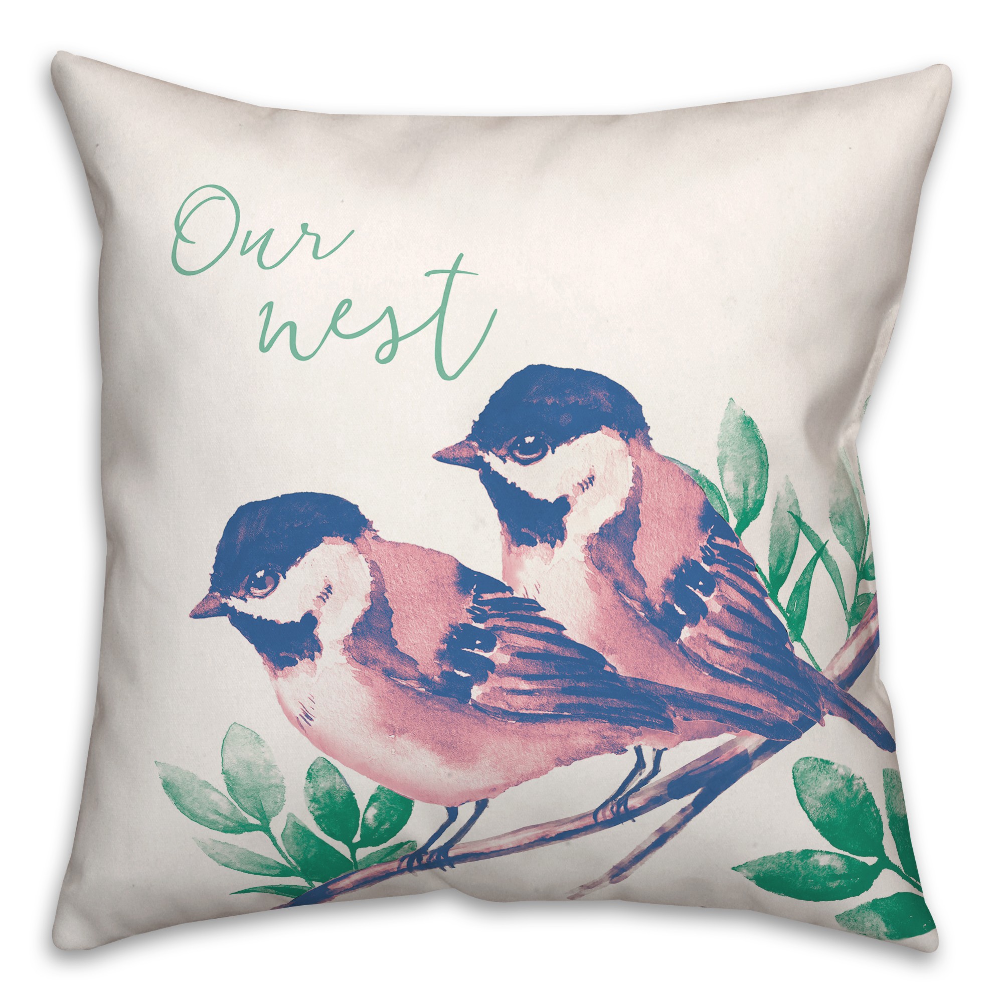 Our Nest Watercolor Purple Birds 20x20 Indoor / Outdoor Pillow