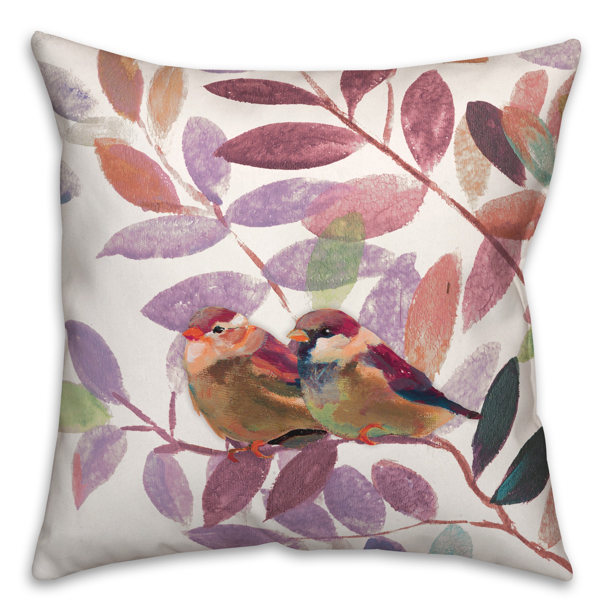Pink and Purple Leaves with Birds 20x20 Indoor / Outdoor Pillow