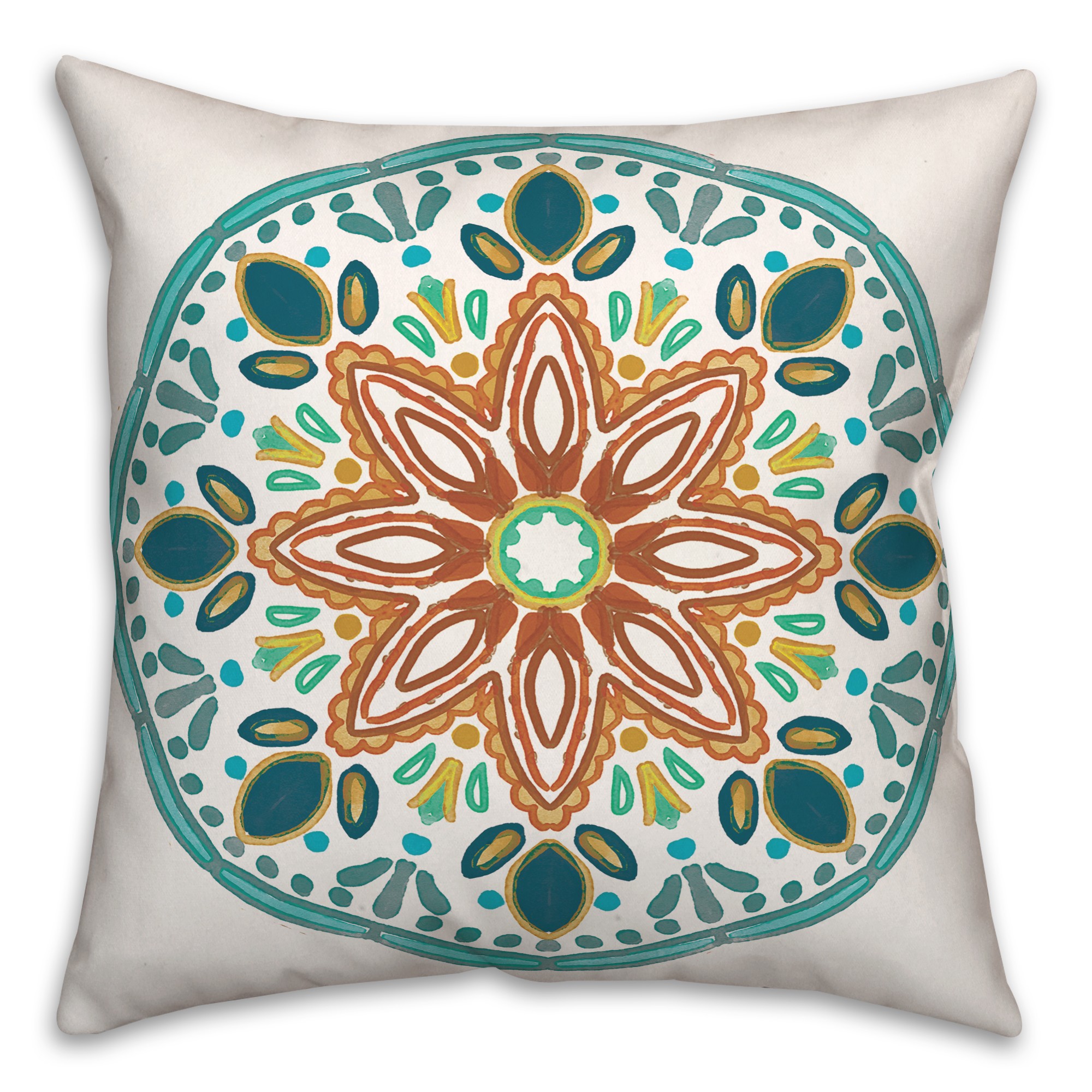 Blue Orange Decorative Medallion 20x20 Indoor / Outdoor Pillow