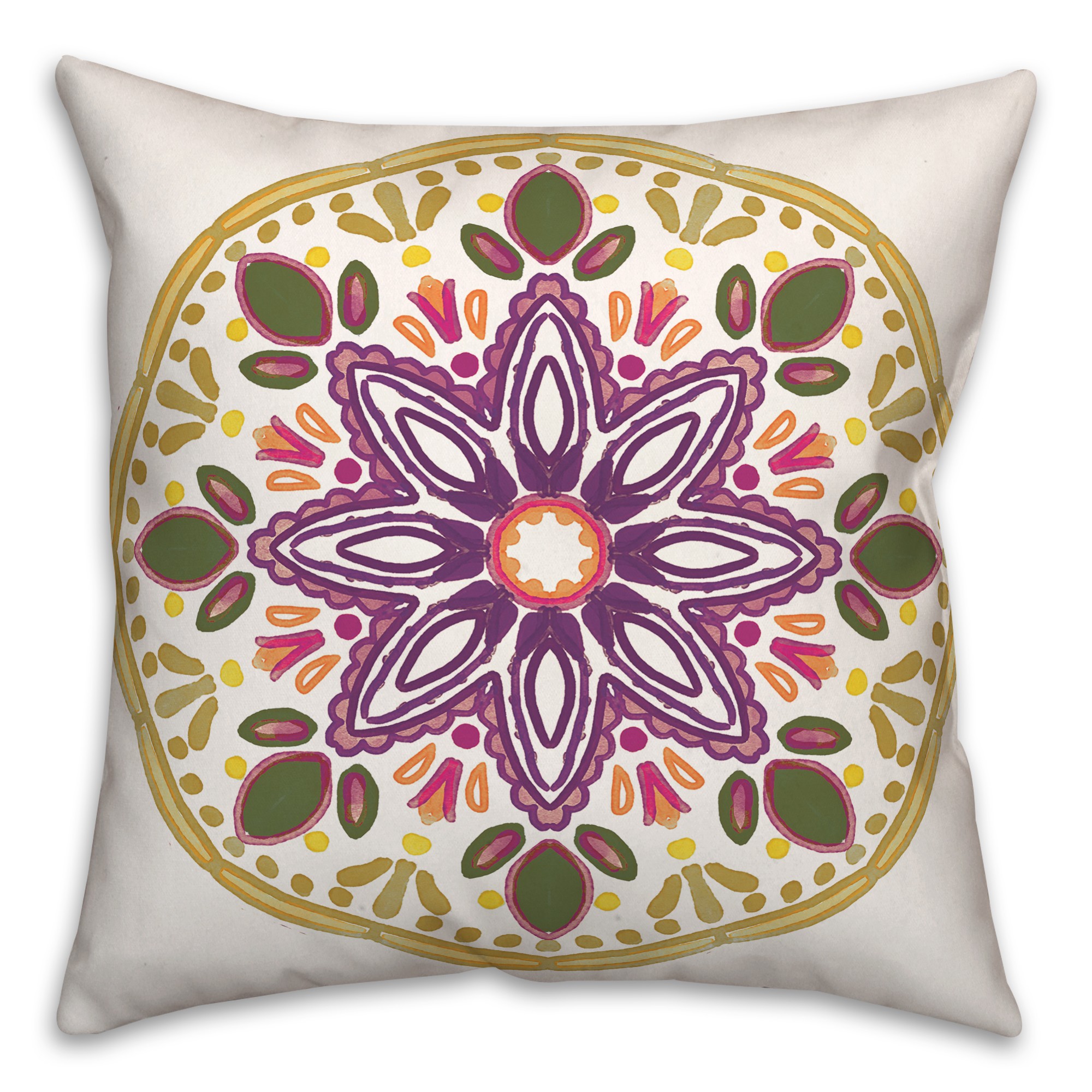 Yellow Purple Decorative Medallion 20x20 Indoor / Outdoor Pillow