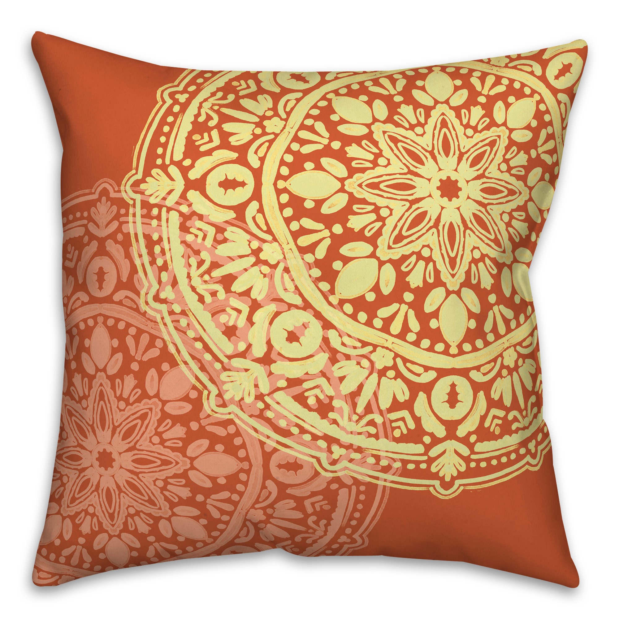 Double Medallion Orange Yellow 20x20 Indoor / Outdoor Pillow