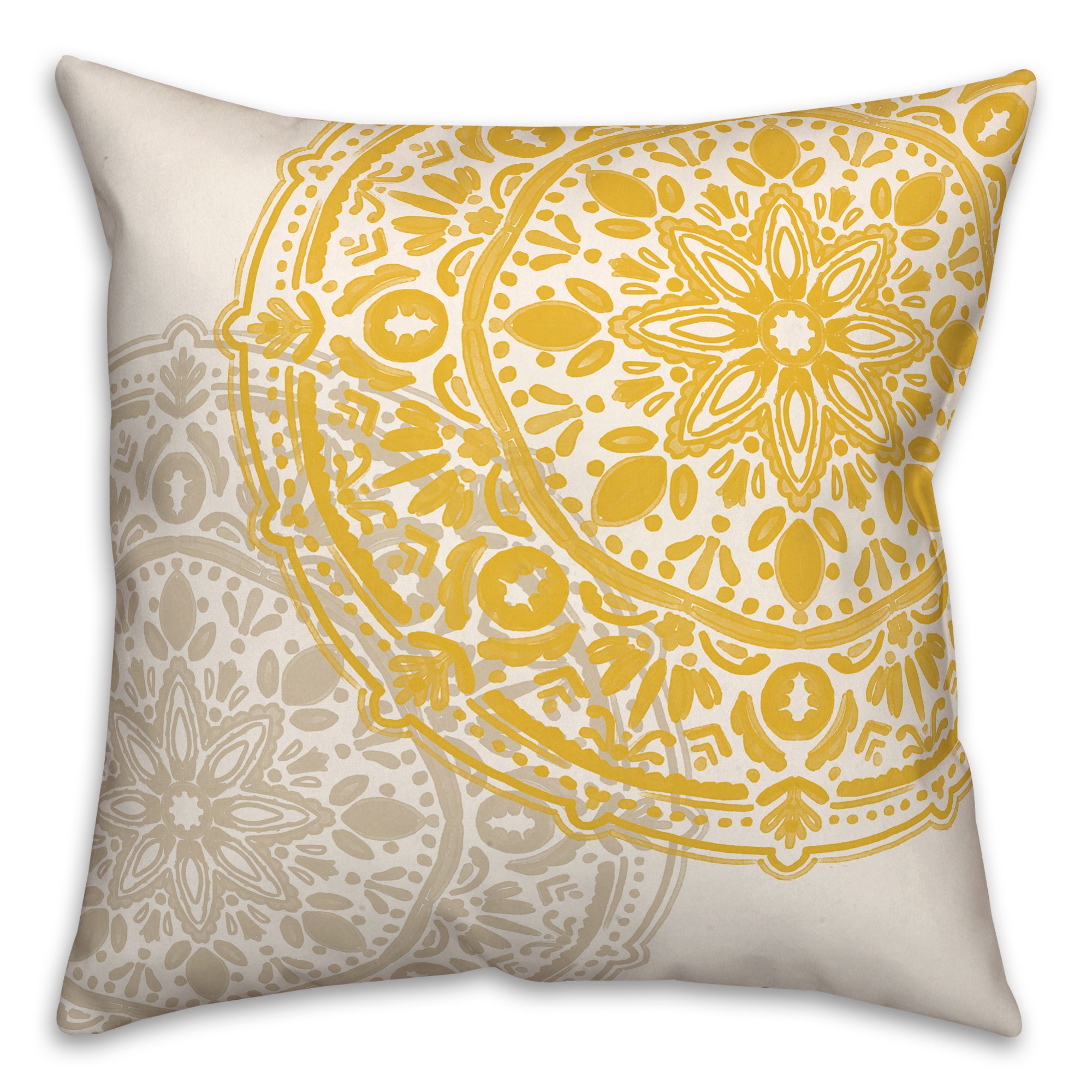 Double Medallion Tan Yellow 20x20 Indoor / Outdoor Pillow