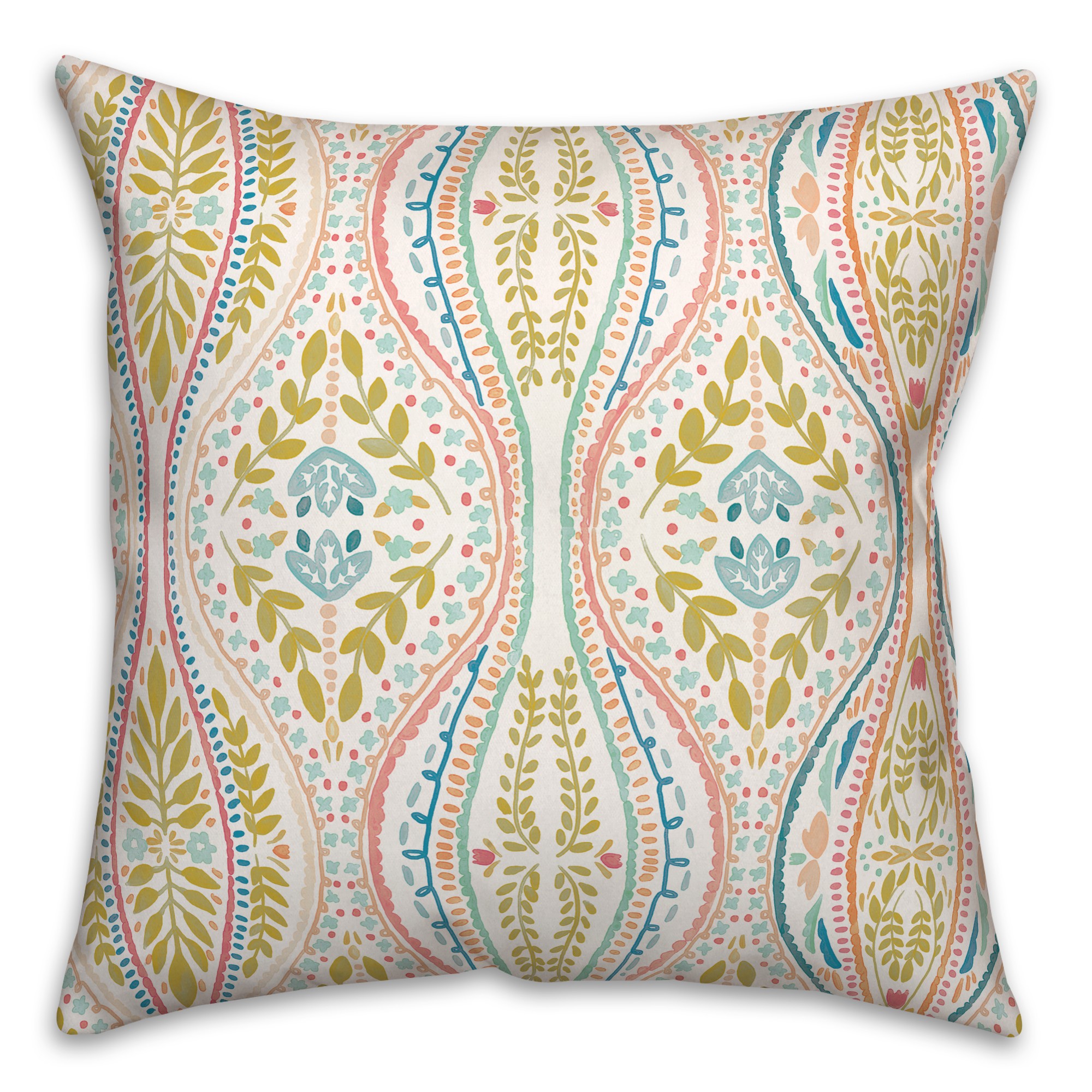 Lime Peach Folk Pattern 20x20 Indoor / Outdoor Pillow
