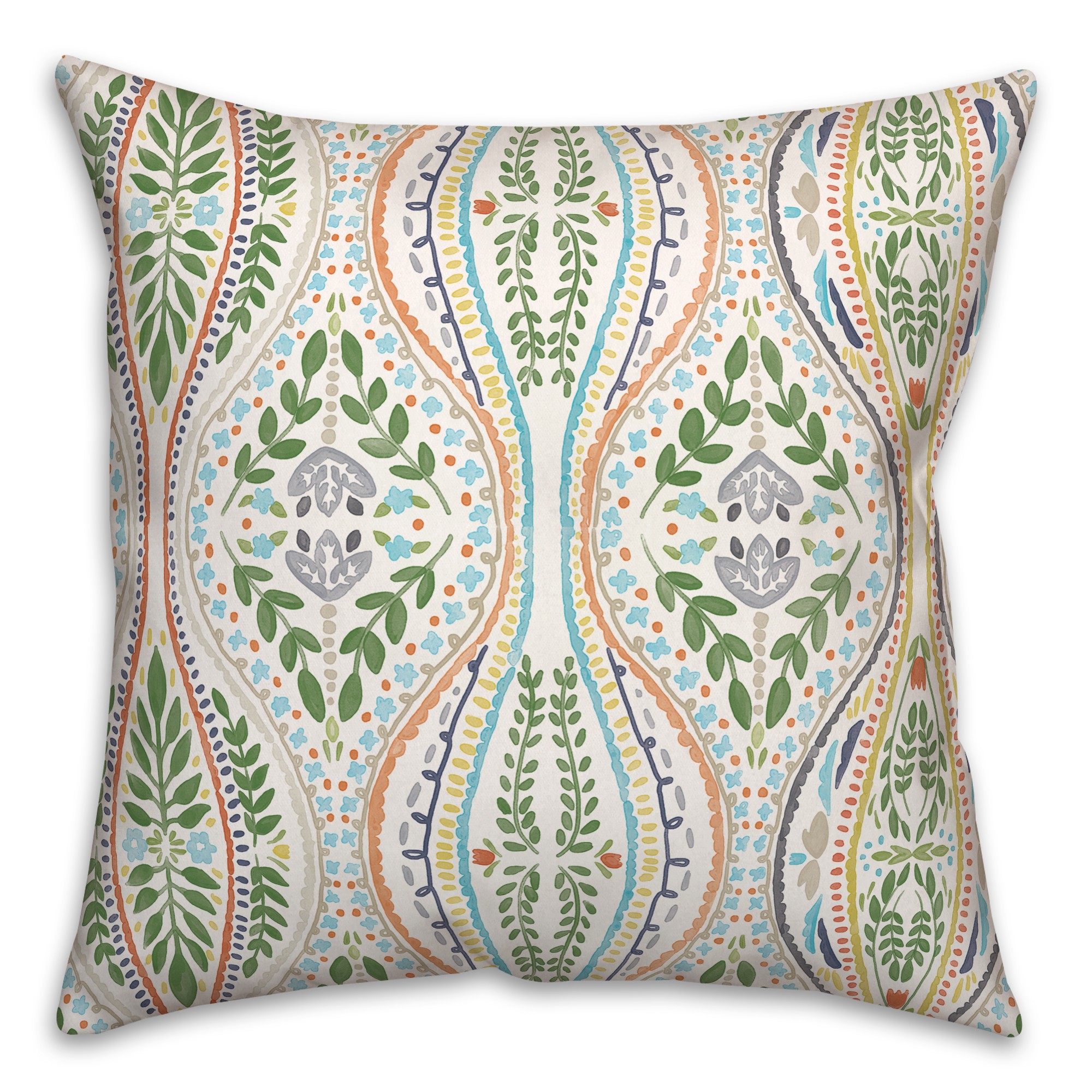 White Colored Folk Pattern 20x20 Indoor / Outdoor Pillow