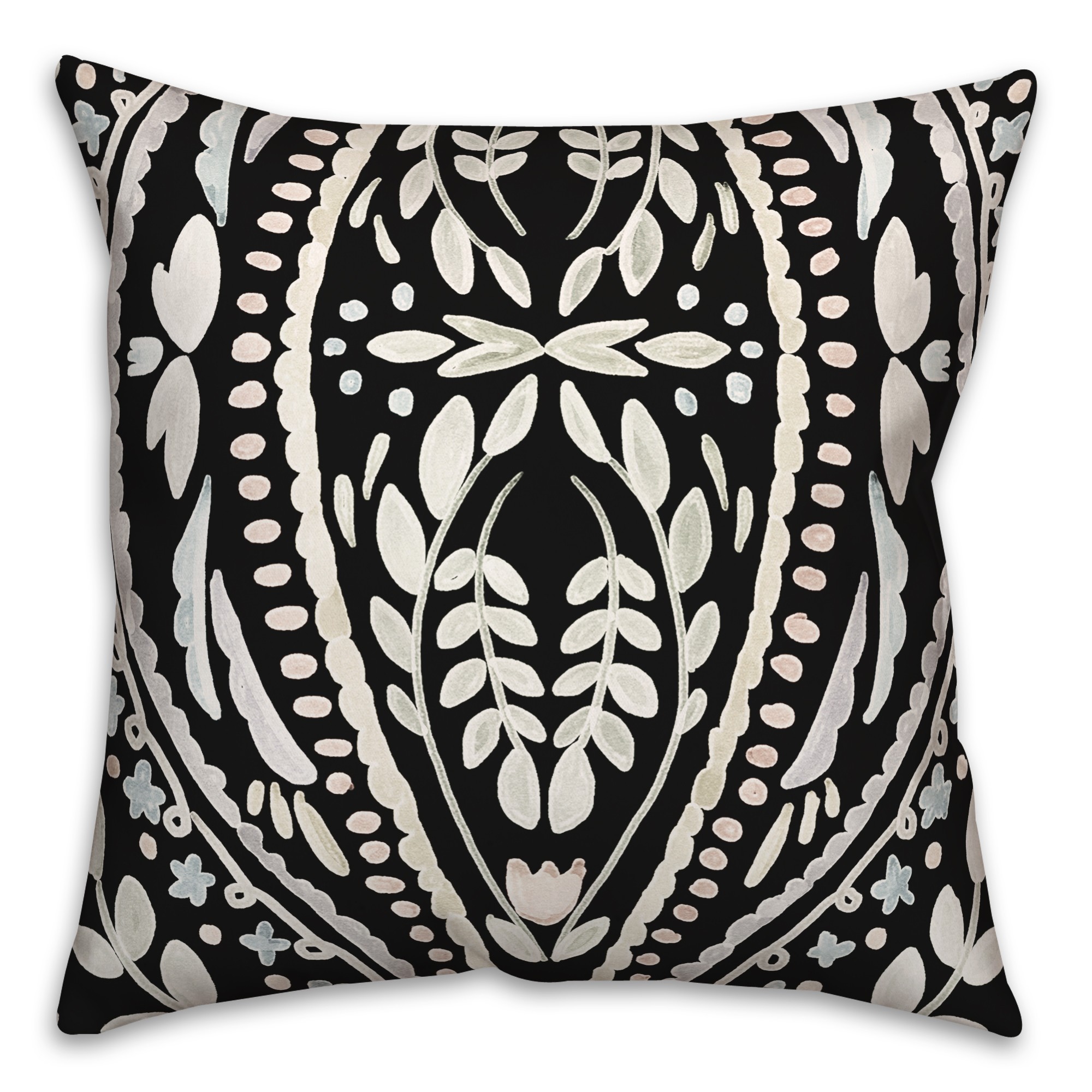 Black Background Folk Pattern 20x20 Indoor / Outdoor Pillow