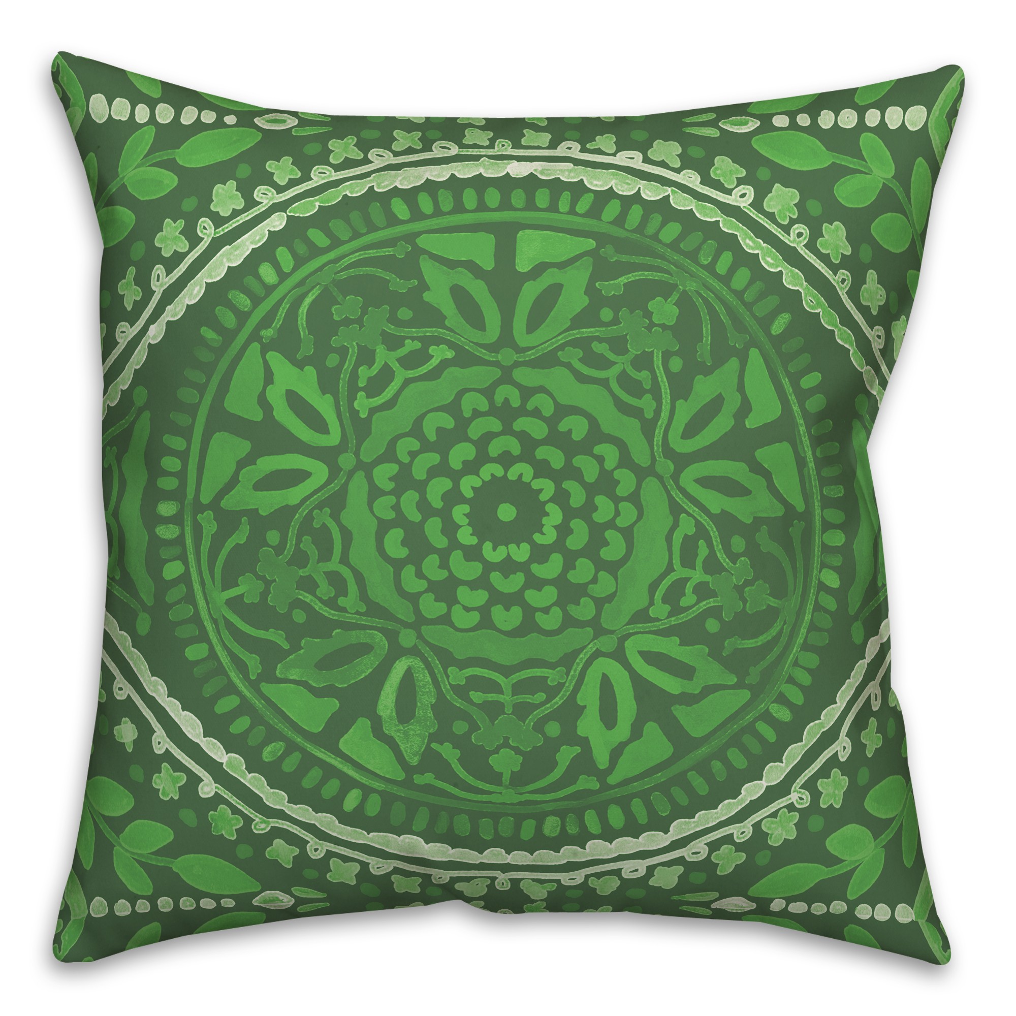 Large Green and White Folk Pattern 20x20 Indoor / Outdoor Pillow