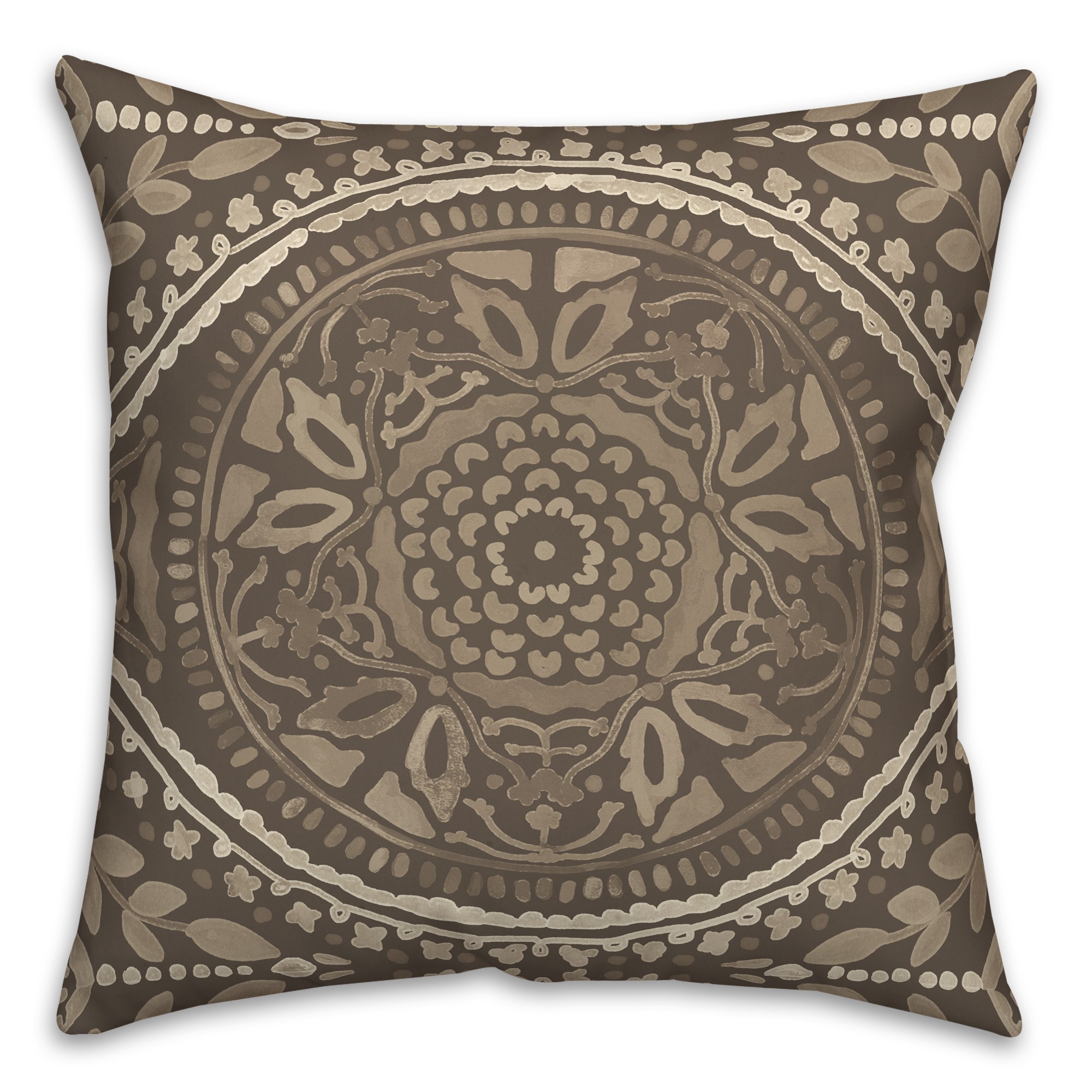Large Neutral Folk Pattern 20x20 Indoor / Outdoor Pillow