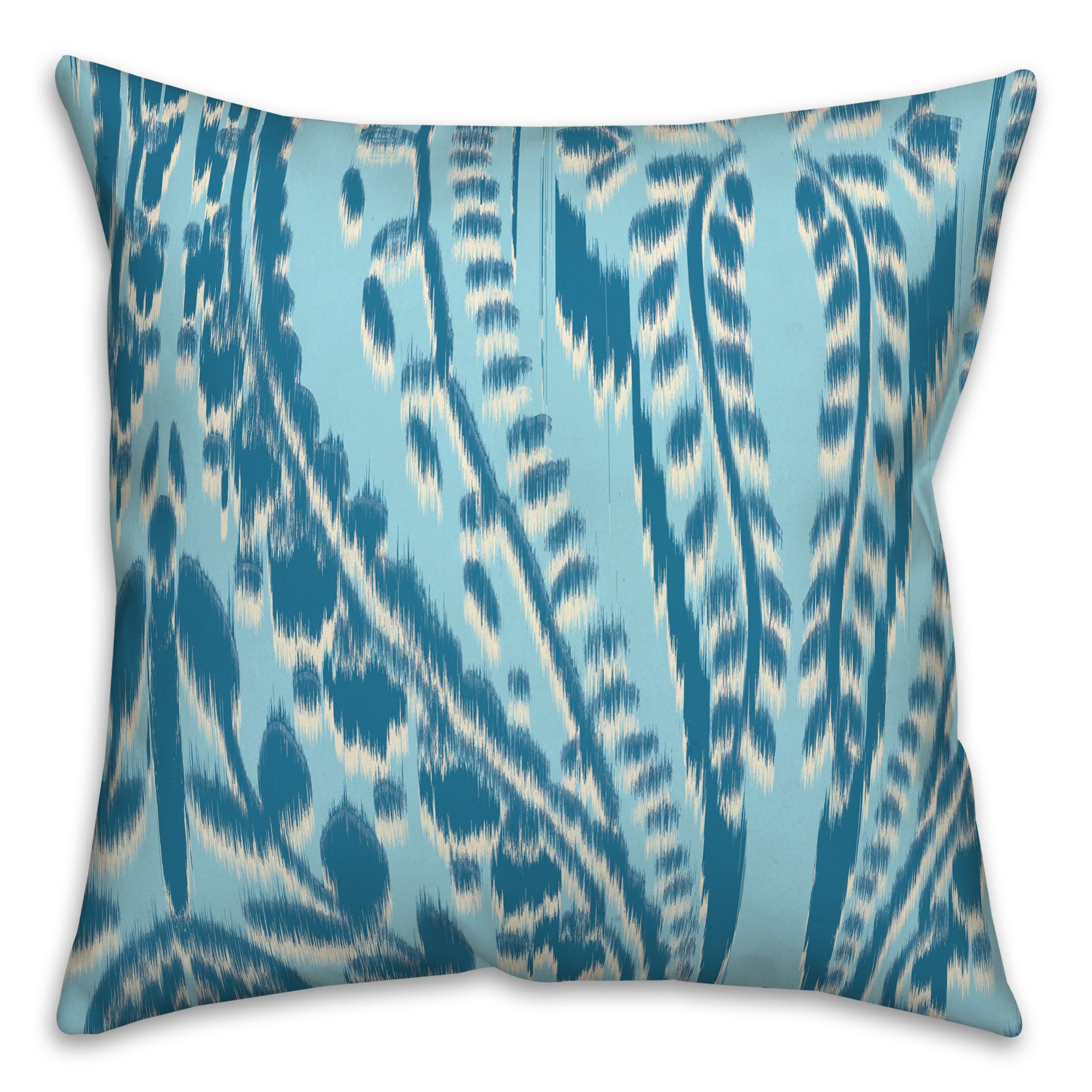 Large Ikat White Blue Pattern 20x20 Indoor / Outdoor Pillow
