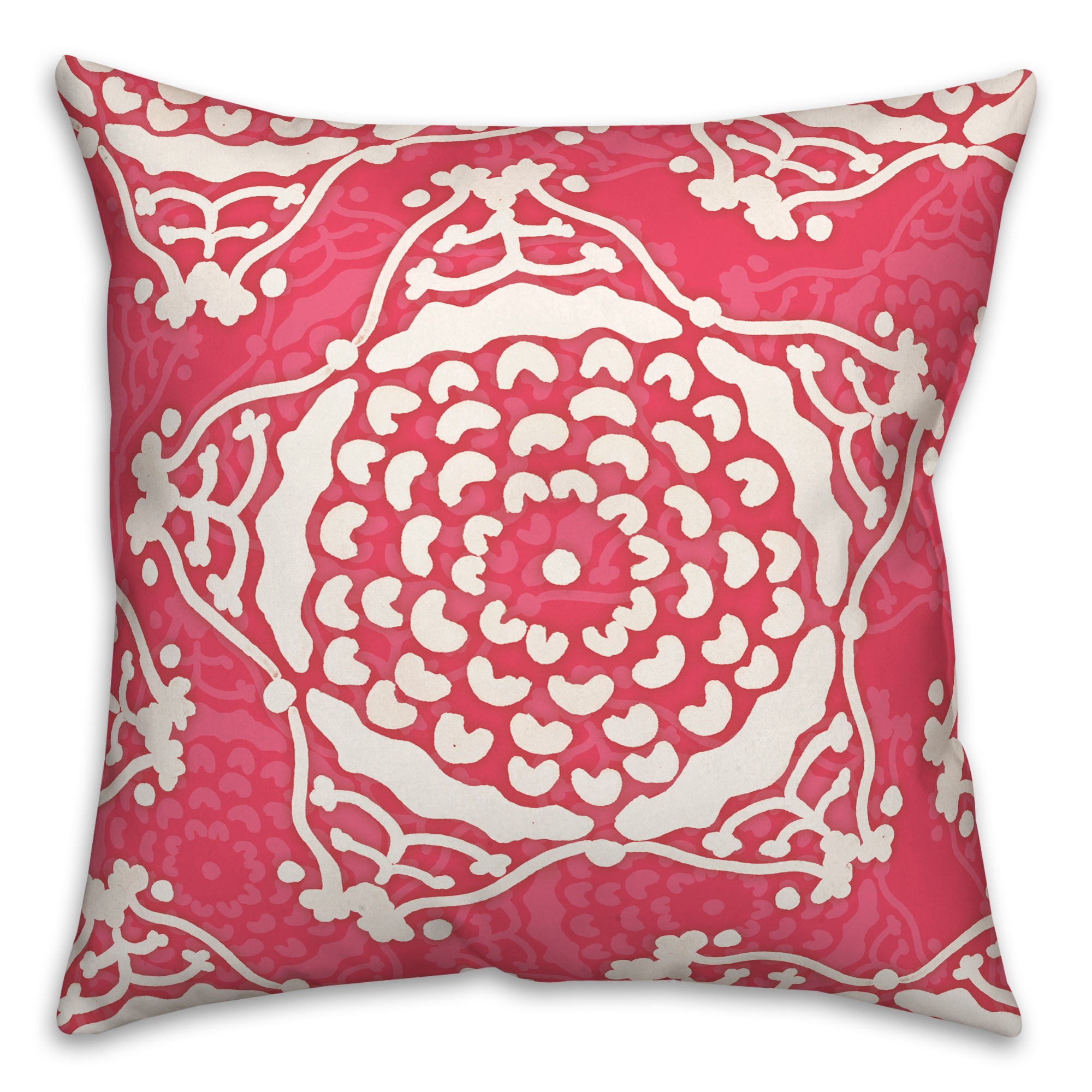 Large Bright Pink Cream Star Pattern 20x20 Indoor / Outdoor Pillow