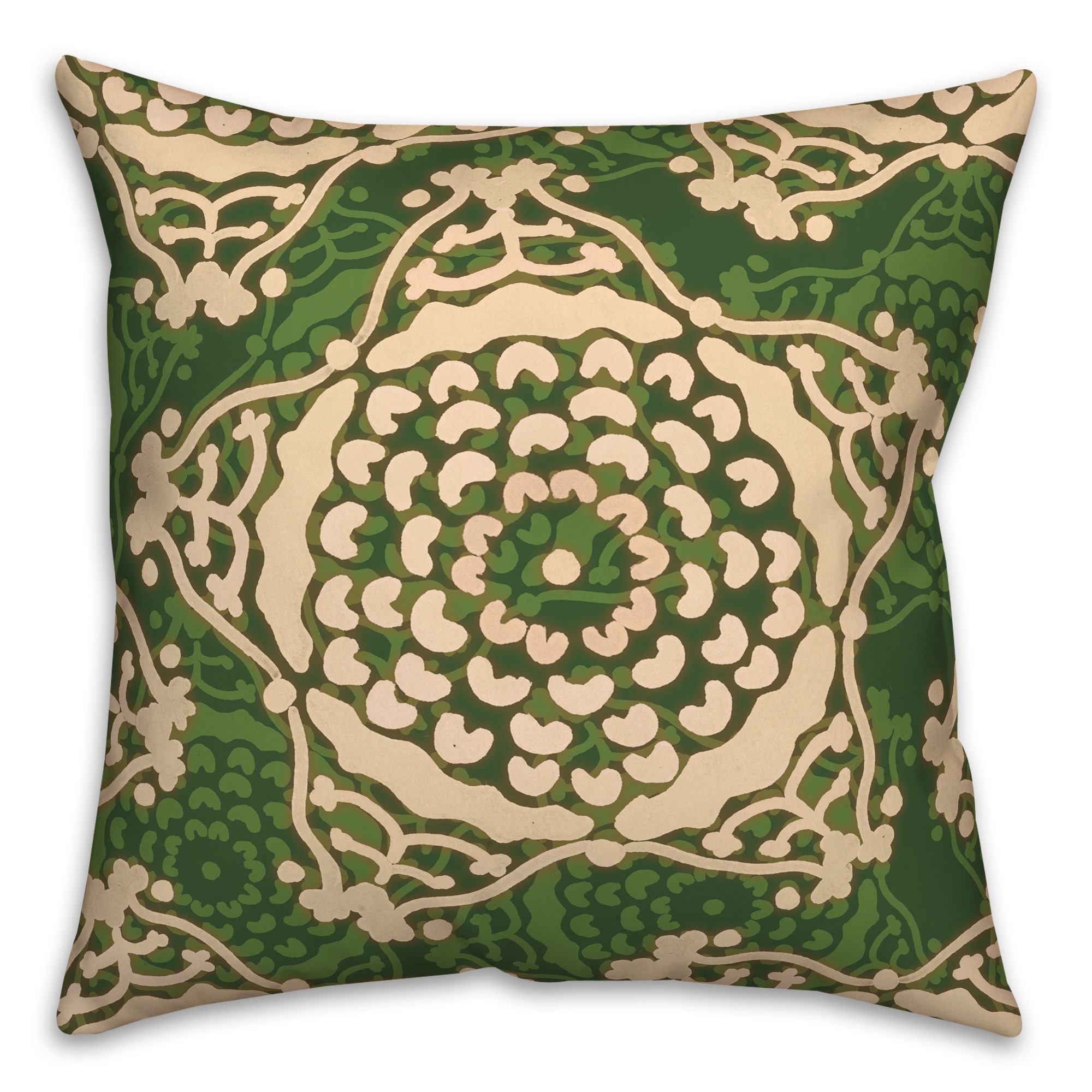 Large Green Cream Star Pattern 20x20 Indoor / Outdoor Pillow