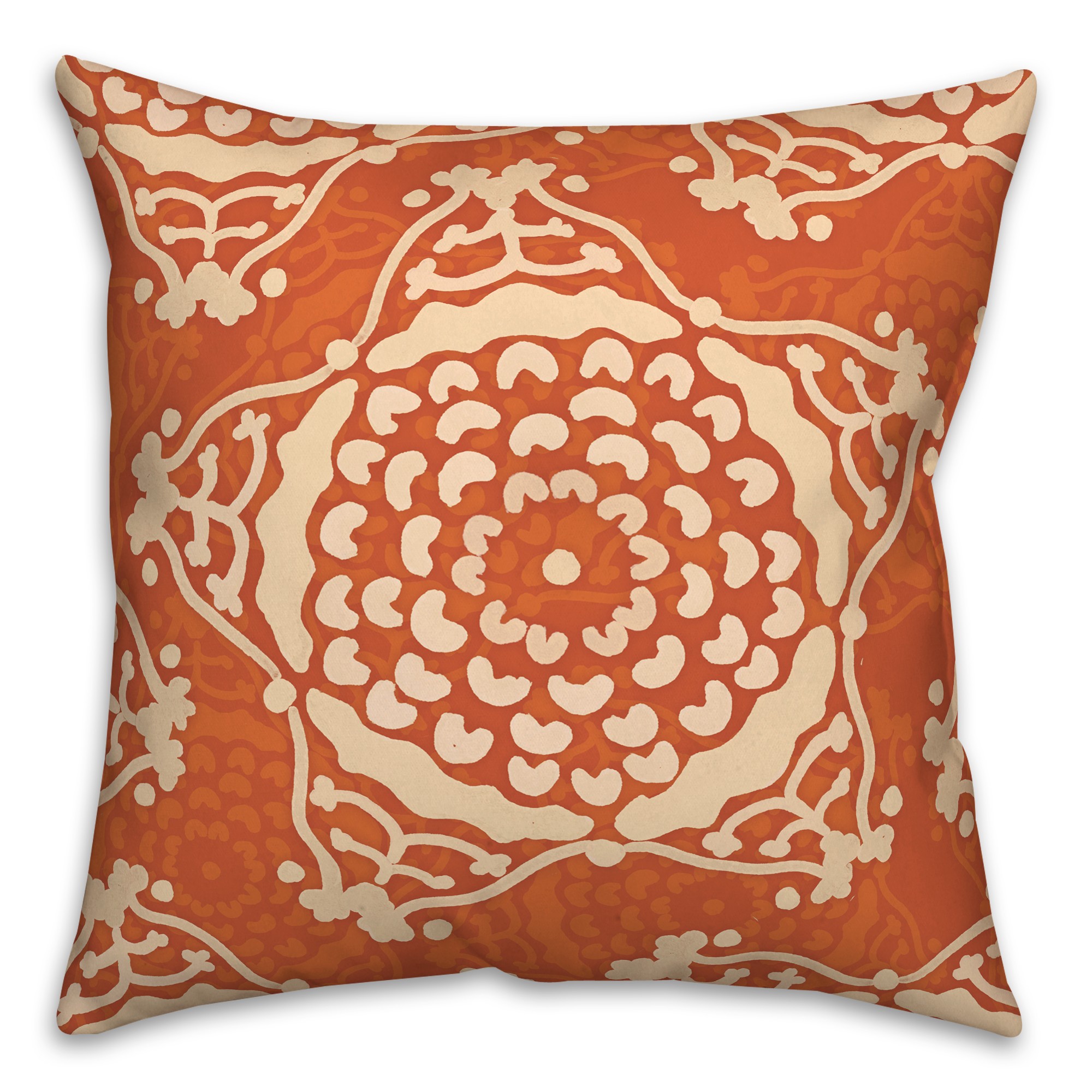 Large Orange Cream Star Pattern 20x20 Indoor / Outdoor Pillow