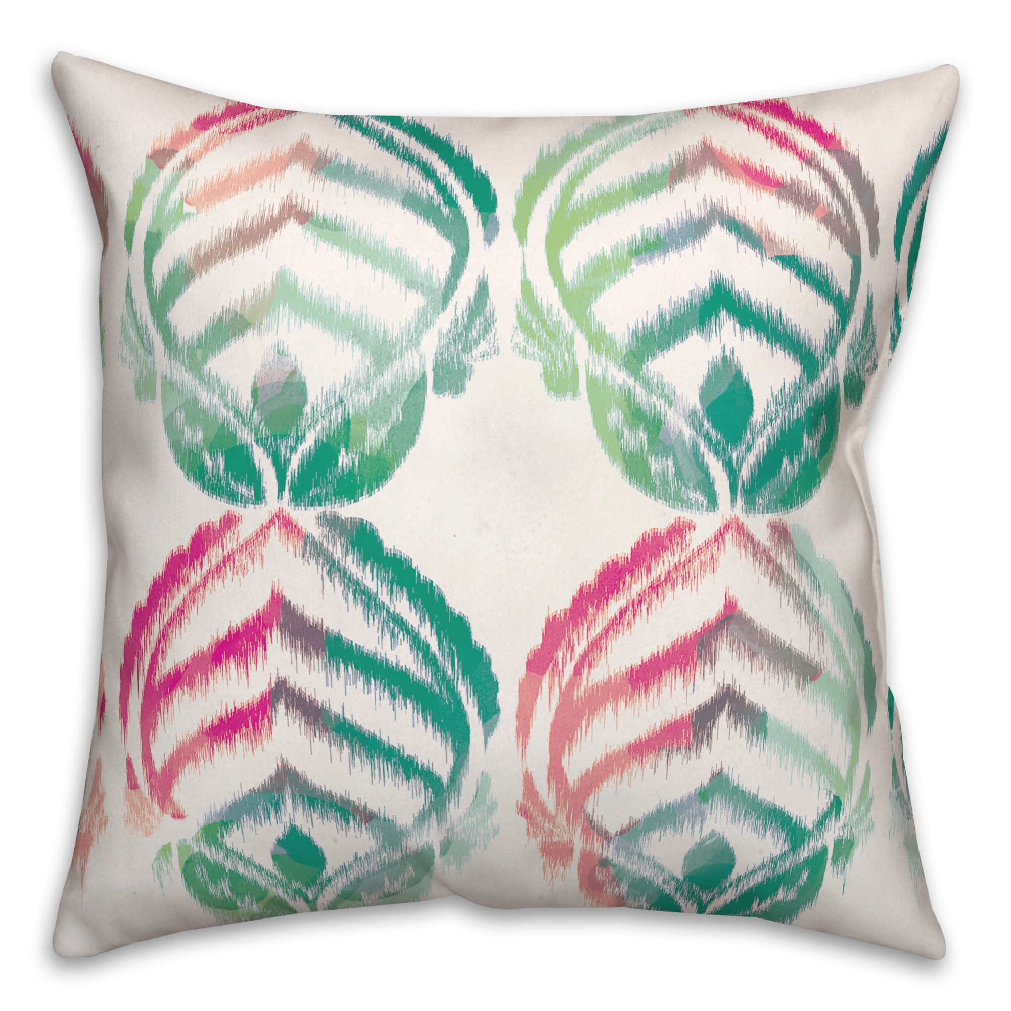 Pink and Green Leaf Pattern 20x20 Indoor / Outdoor Pillow