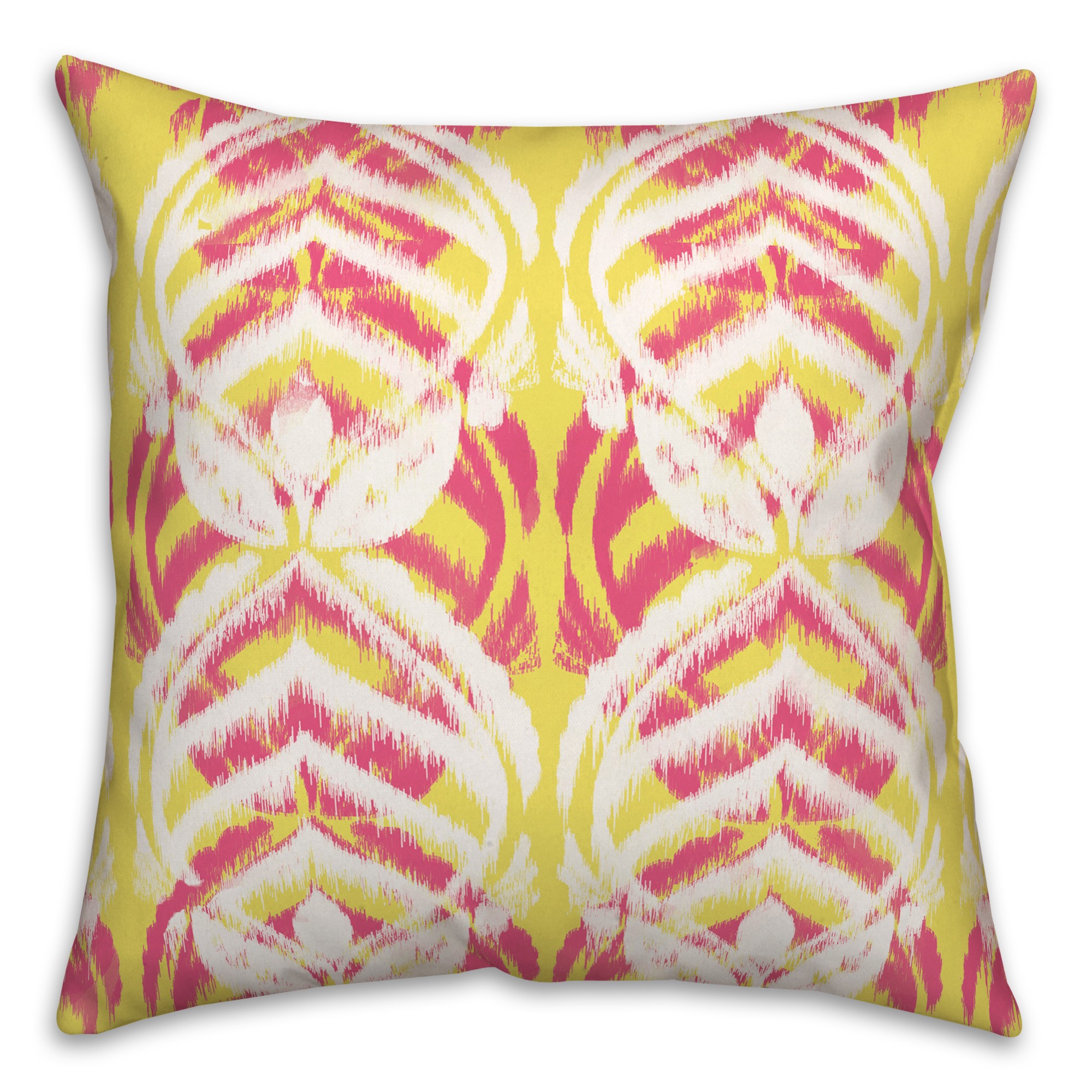 Yellow and Pink Leaf Pattern 20x20 Indoor / Outdoor Pillow