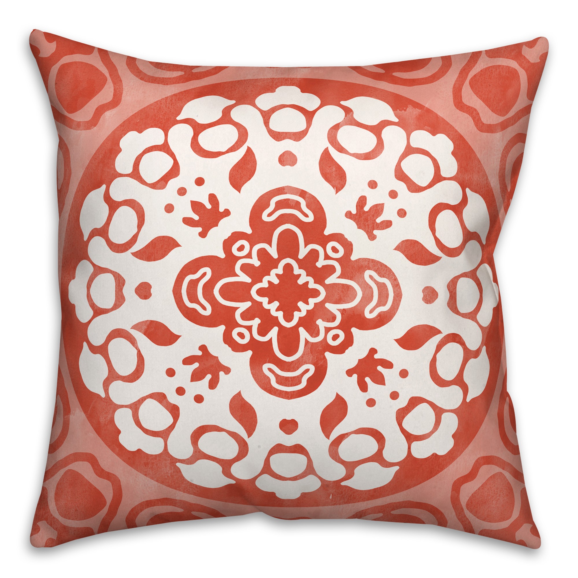 Red and White Circle Mandala 20x20 Indoor / Outdoor Pillow