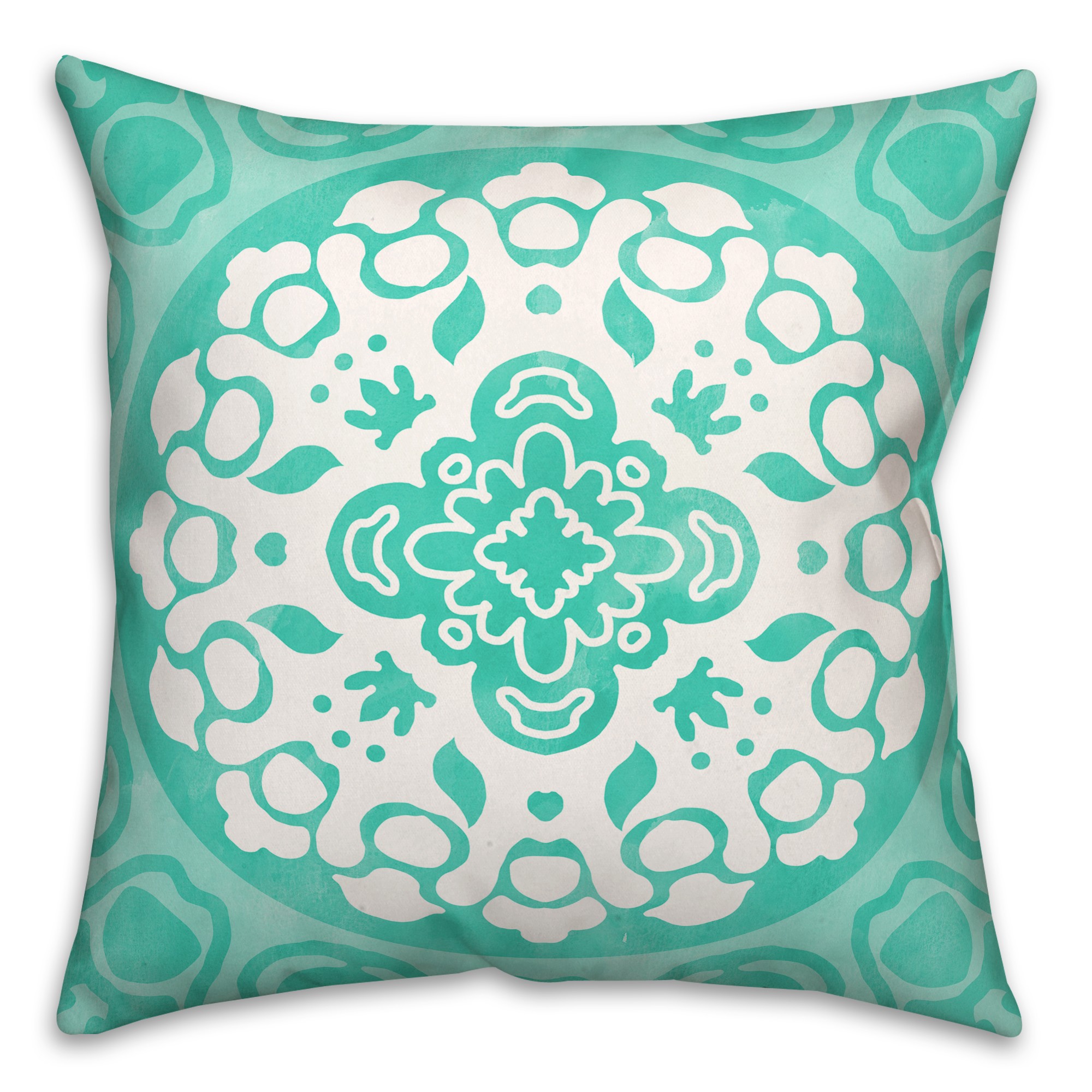 Turquoise and White Circle Mandala 20x20 Indoor / Outdoor Pillow