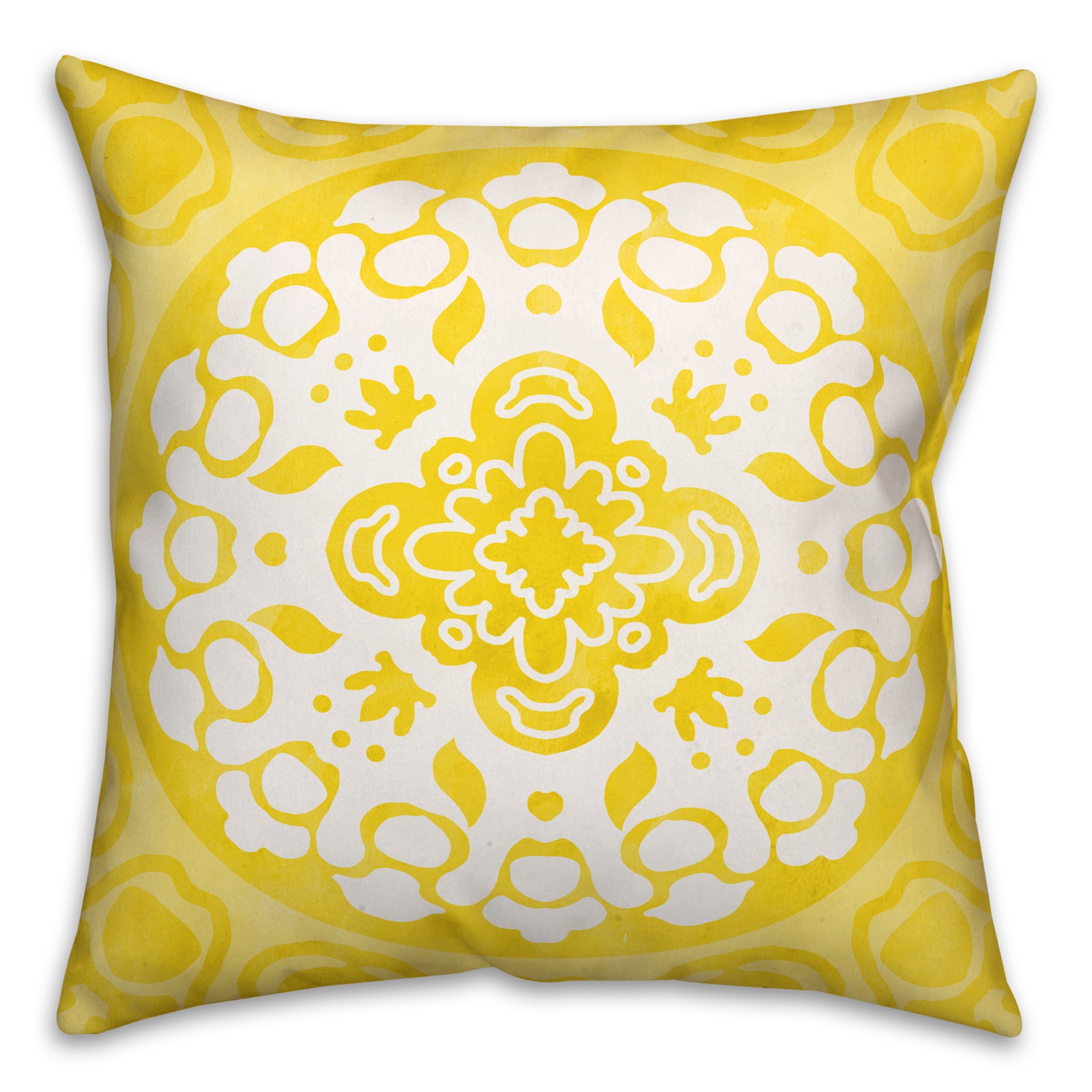 Yellow and White Circle Mandala 20x20 Indoor / Outdoor Pillow